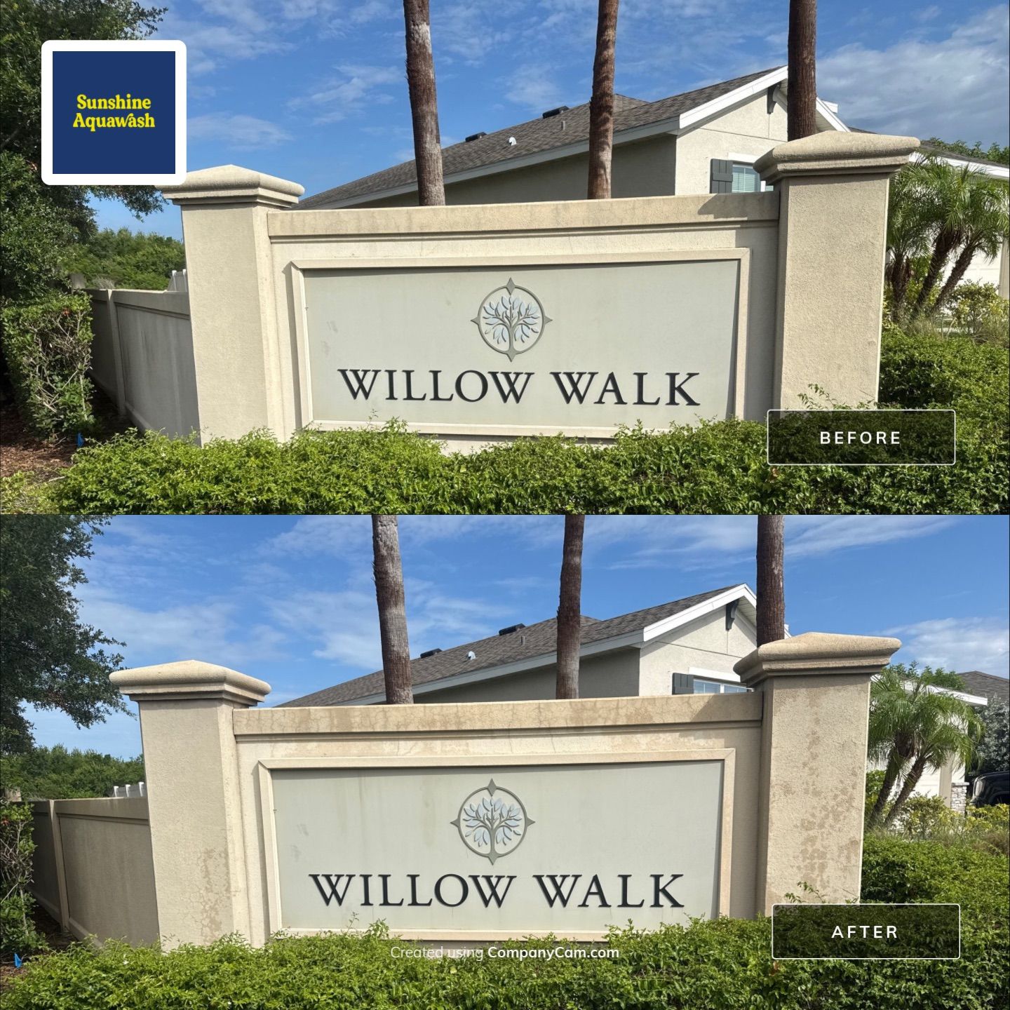 HOA Perimeter Wall & Monument Sign Cleaning – Willow Walk, Palmetto, FL 34221 by Sunshine AquaWash