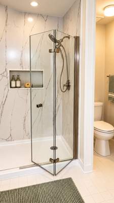Modern Walk-In Shower Remodel with Marble-Look Surround & Frameless Glass