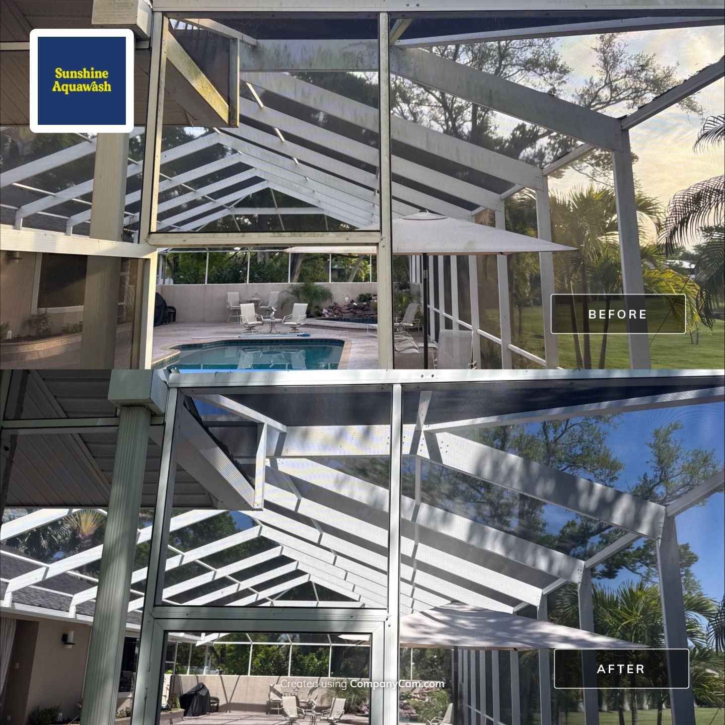 Large House Wash & Pool Cage Cleaning with Heavy Mud Dauber Nest Removal – Bradenton, FL 34209 by Sunshine AquaWash