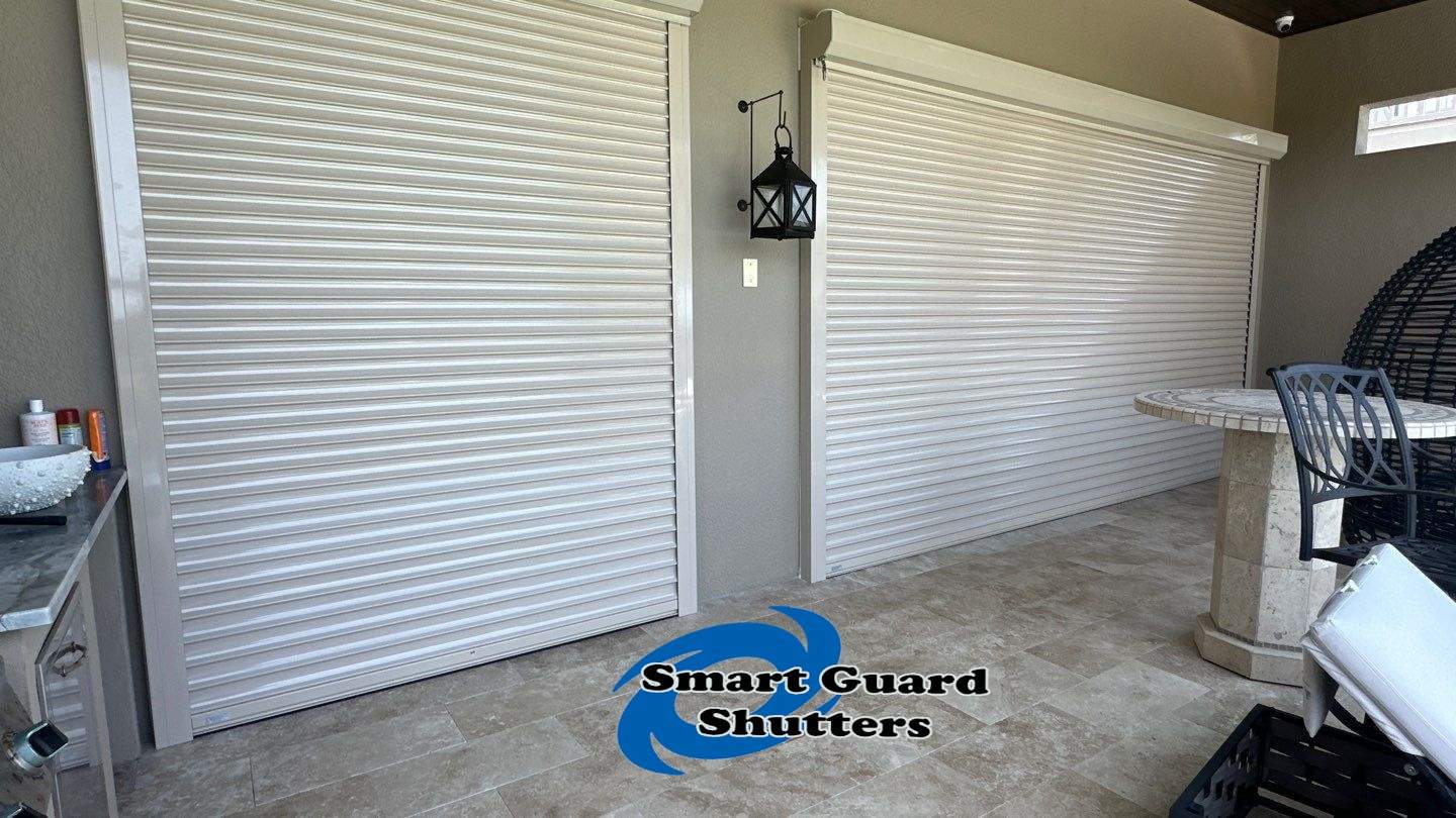 Motorized Rolling Shutters in Beige  by Smart Guard Shutters