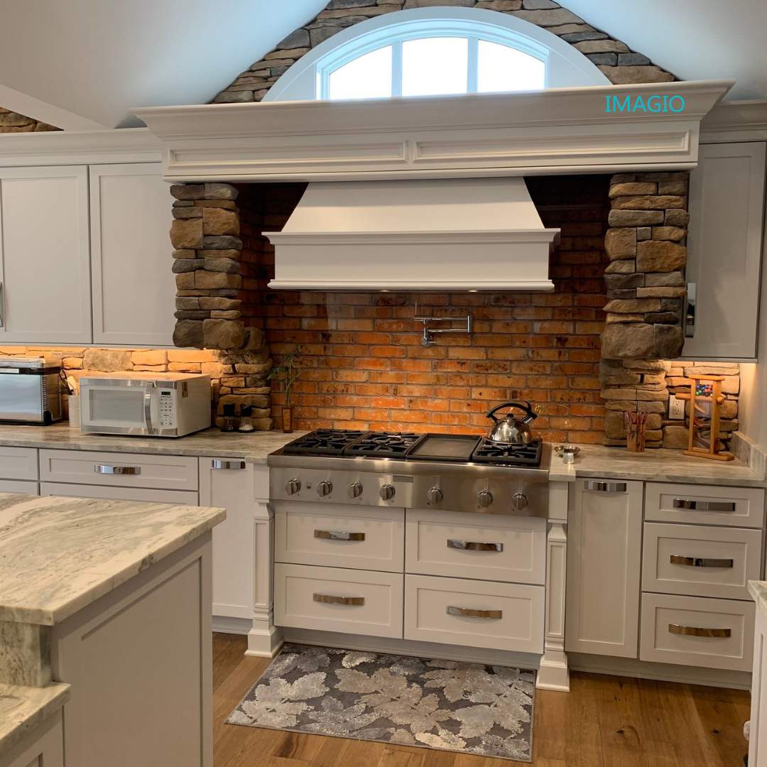 Kitchen Remodel using Weathered Brick IMAGIO Solid Glass Backsplash by IMAGIO