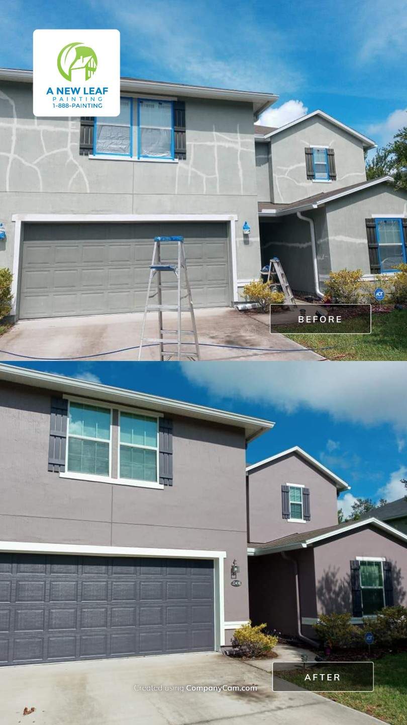 Stucco Repair and Exterior Painting in Jacksonville FL 32223 with Loxon XP and Emerald Rain Refresh by A New Leaf Painting, LLC