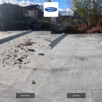 Flat Roof Cleanup and gutter cleaning. 
