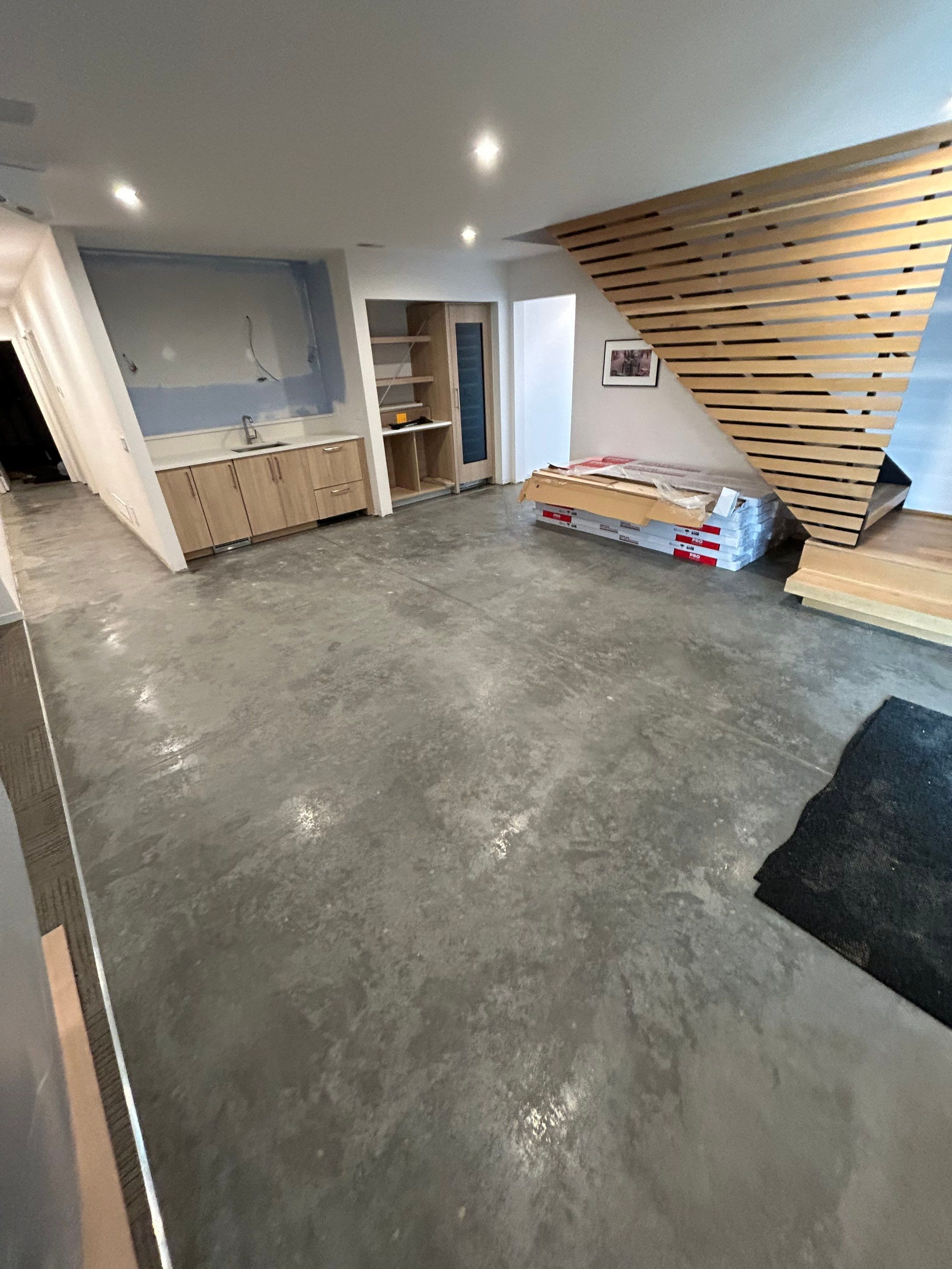 Basement Remodel using Engineered White Oak by RTBaldwin Hardwood Floors