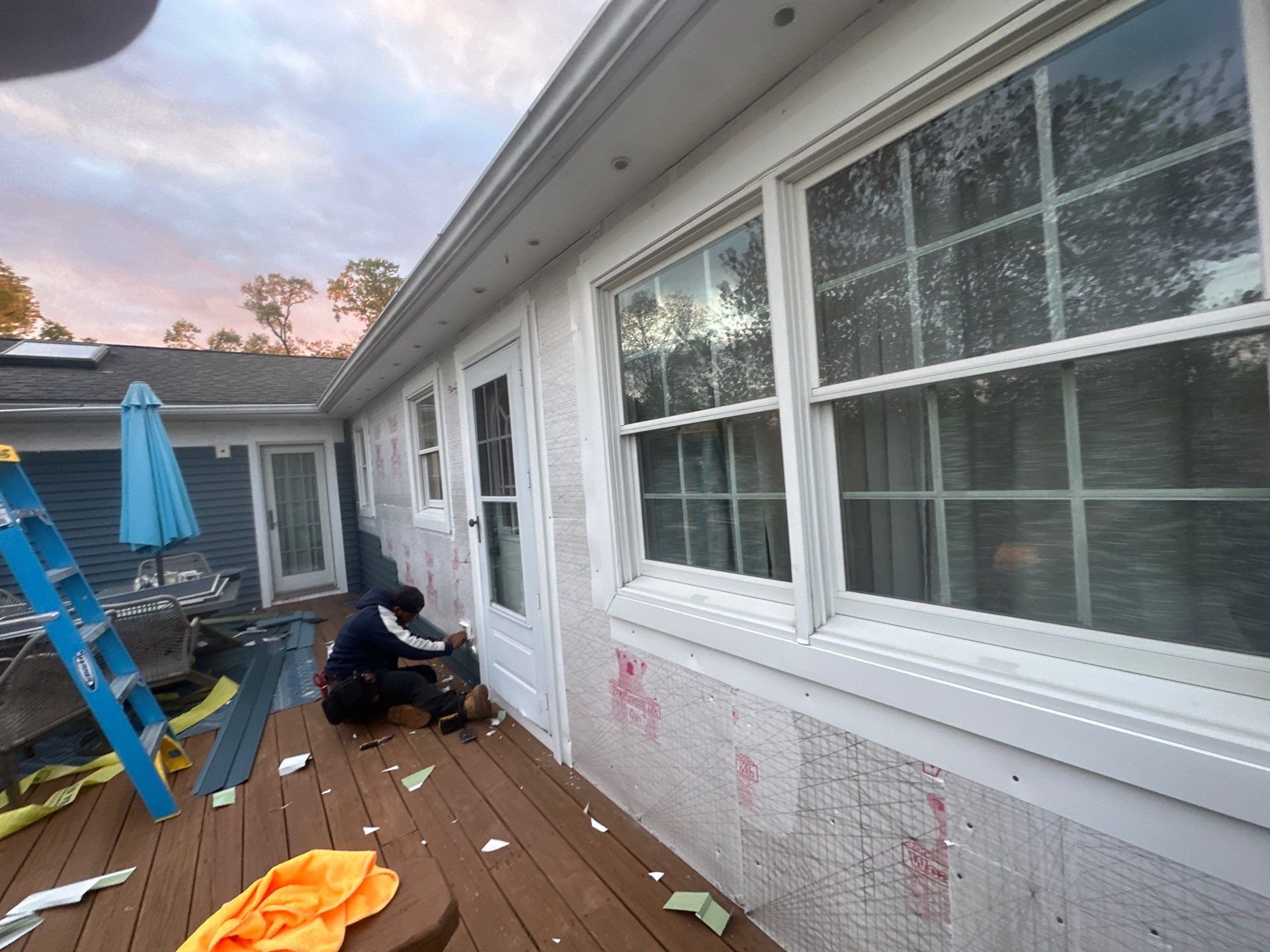 Siding Installation using Certainteed Cedar Impressions Straight Edge Perfection Shingles - D7 - Pacific Blue by A Plus Exterior