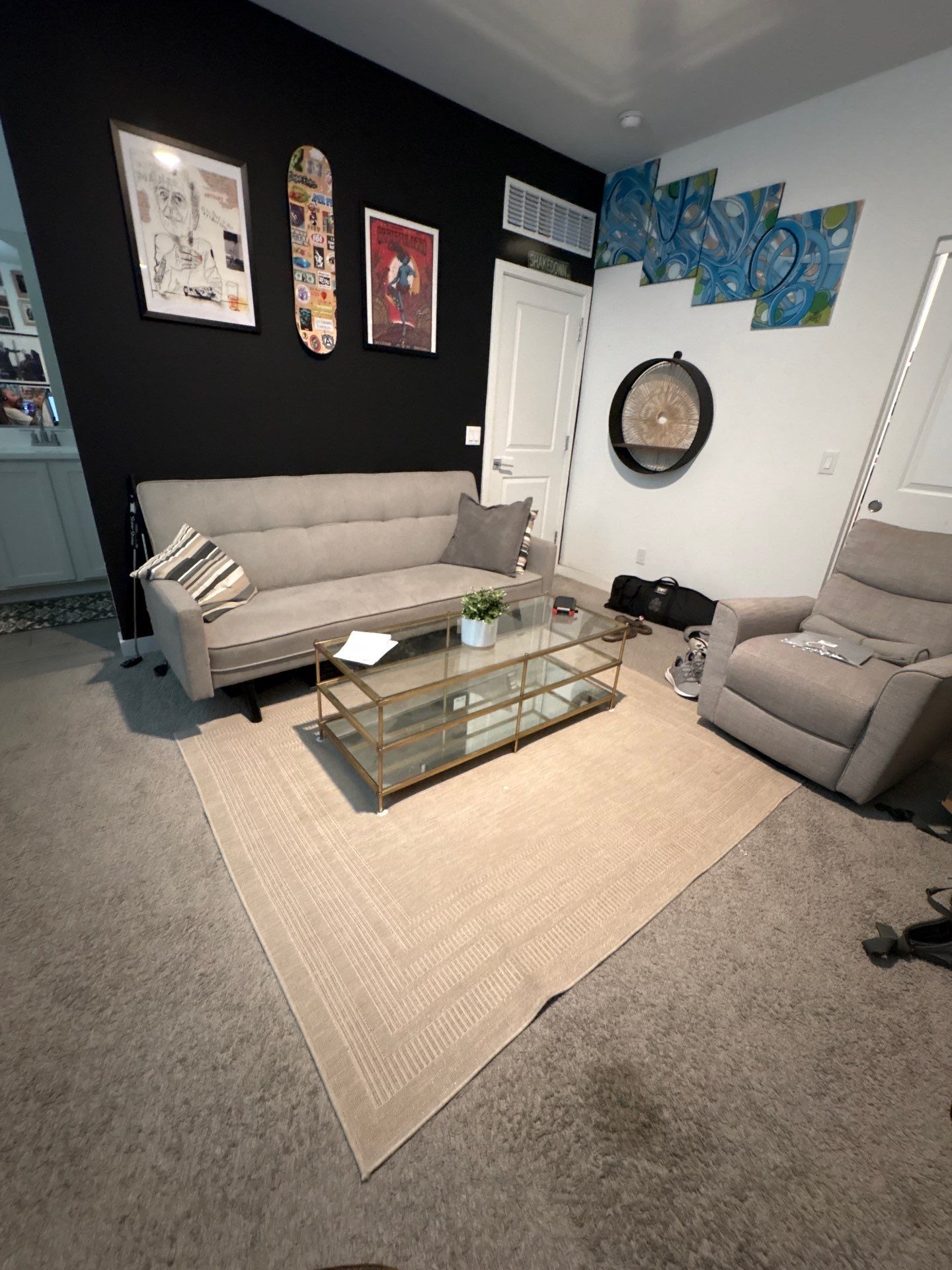 Modern Interior Renovation Featuring Black Accent Walls and AV Installation by CompanyCam Sales Demo
