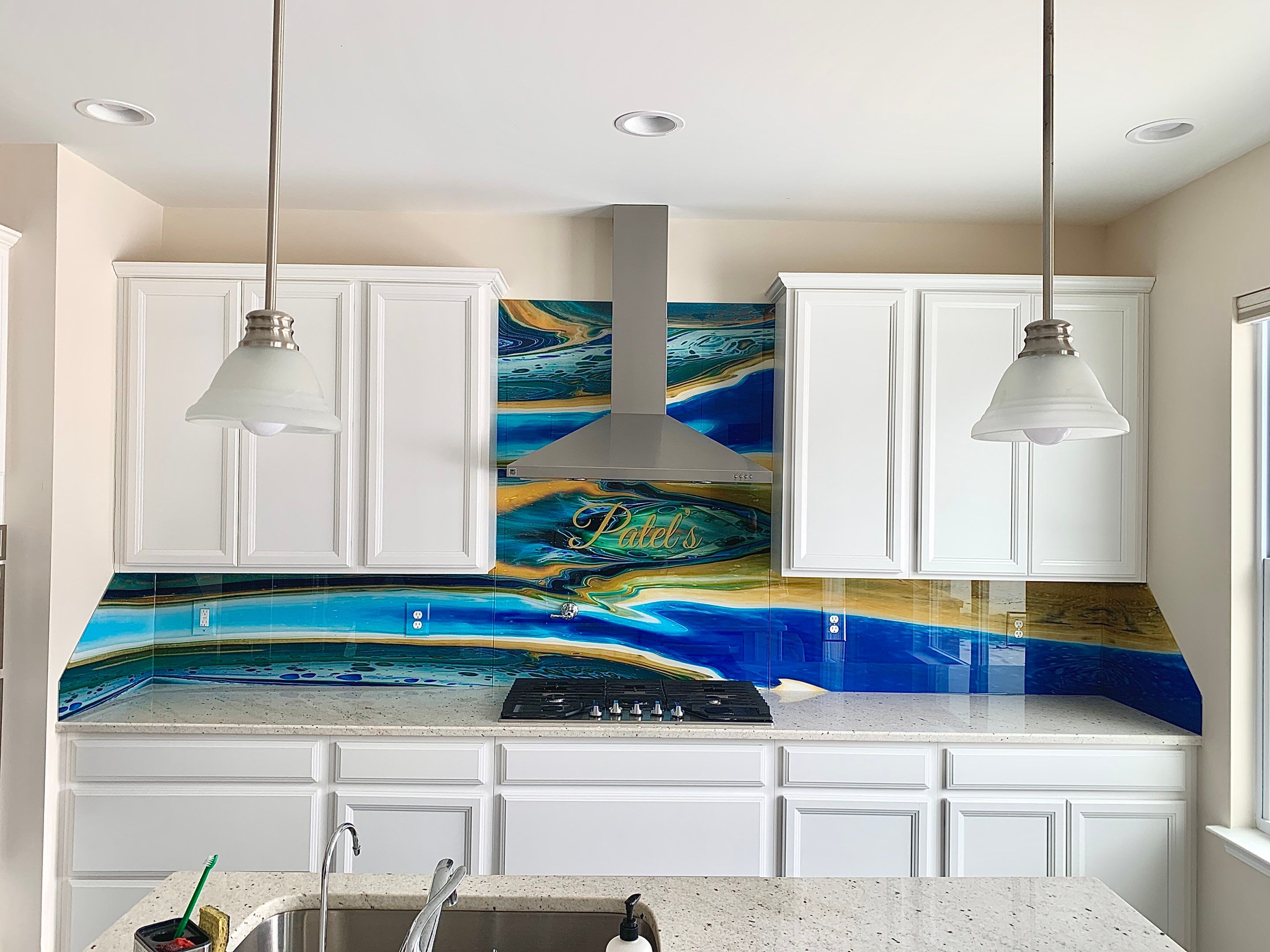 Kitchen Remodel using IMAGIO Solid Glass Backsplash - Imagine by fine Artist Ramona Patterson by IMAGIO