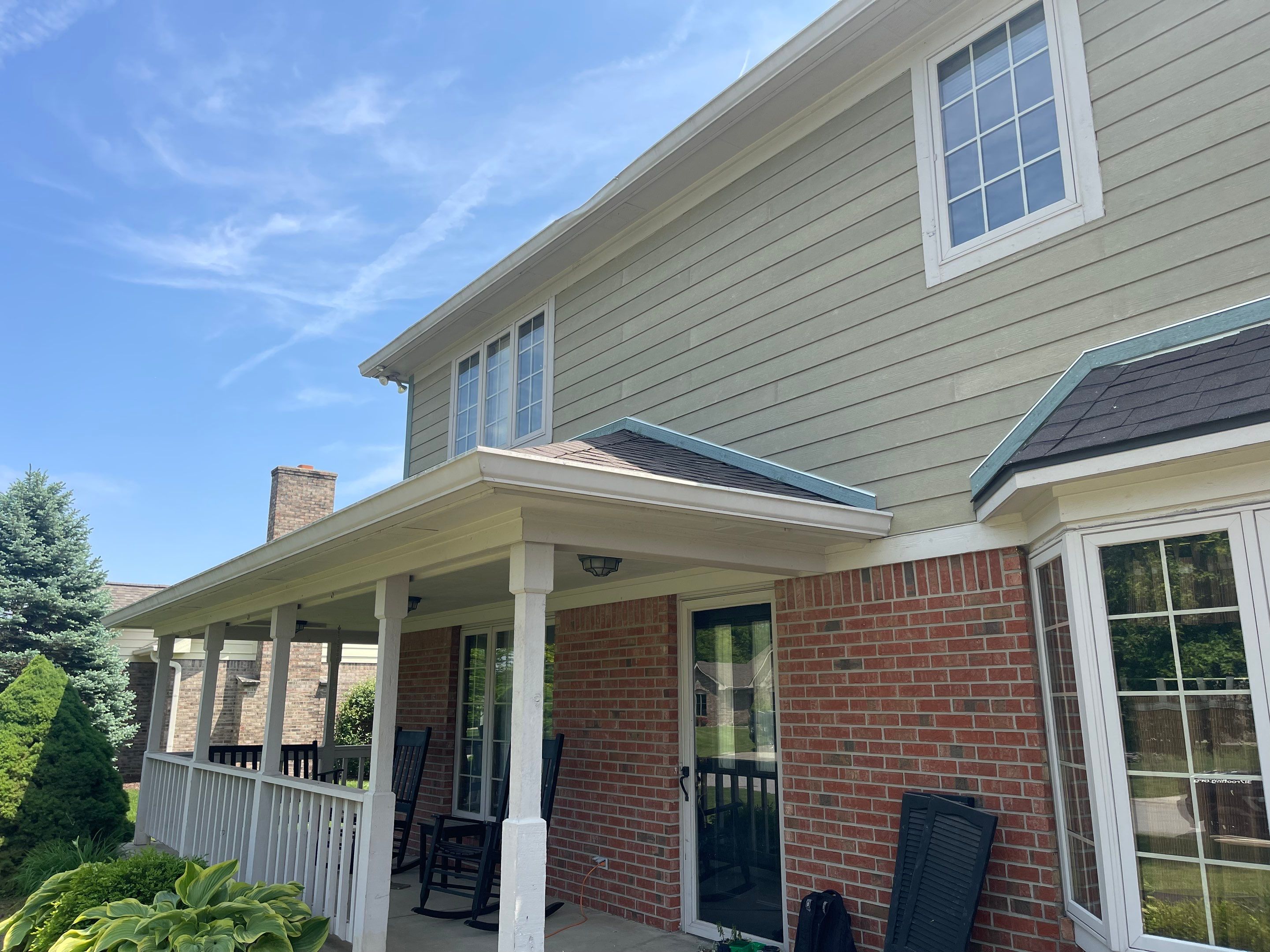 Tornado damage in Whiteland. Roof replacement, James Hardie siding, exterior paint, gutters, windows, doors by 317 Roofing & Restorations