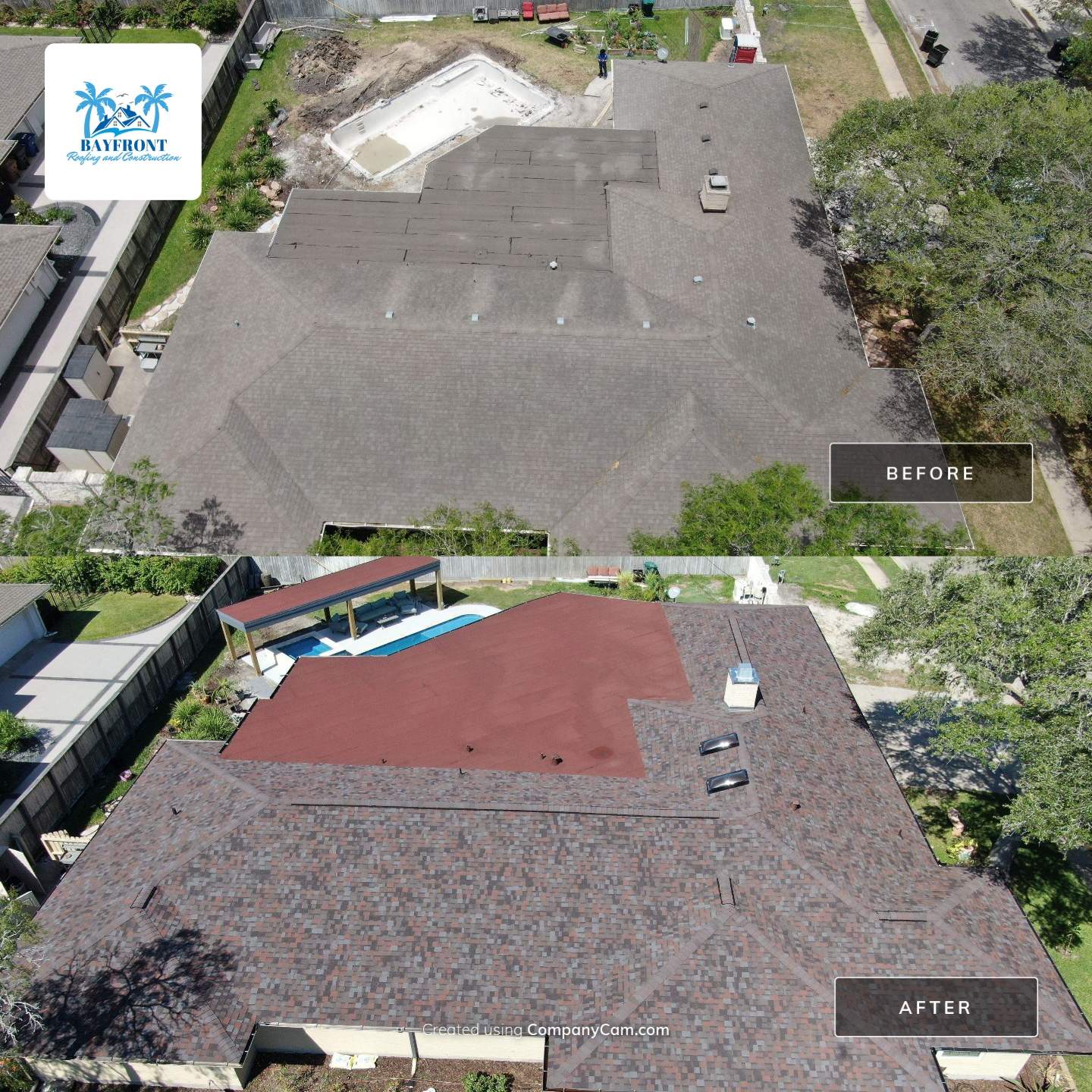 Beautiful pool side build by Bayfront Roofing and Construction