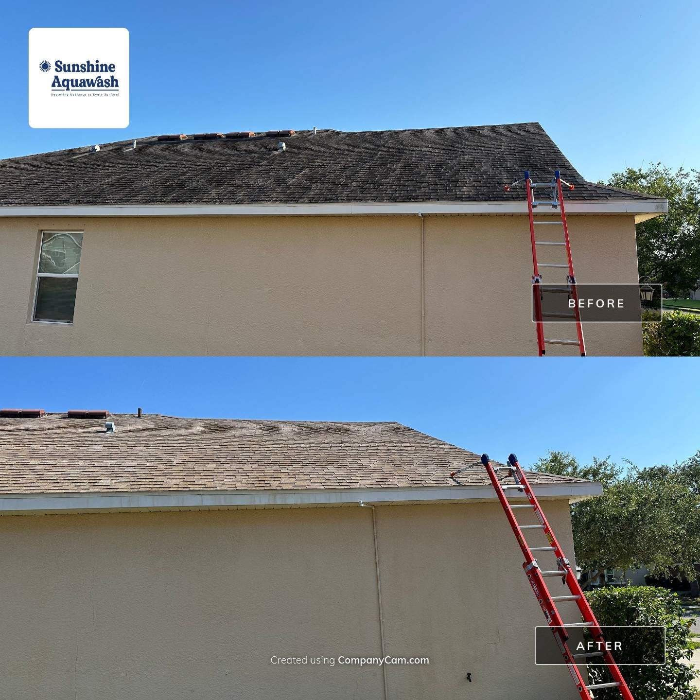 Asphalt Shingle Roof Soft Wash Cleaning & Concrete Pressure Washing in CopperStone Community, Parrish, FL by Sunshine AquaWash