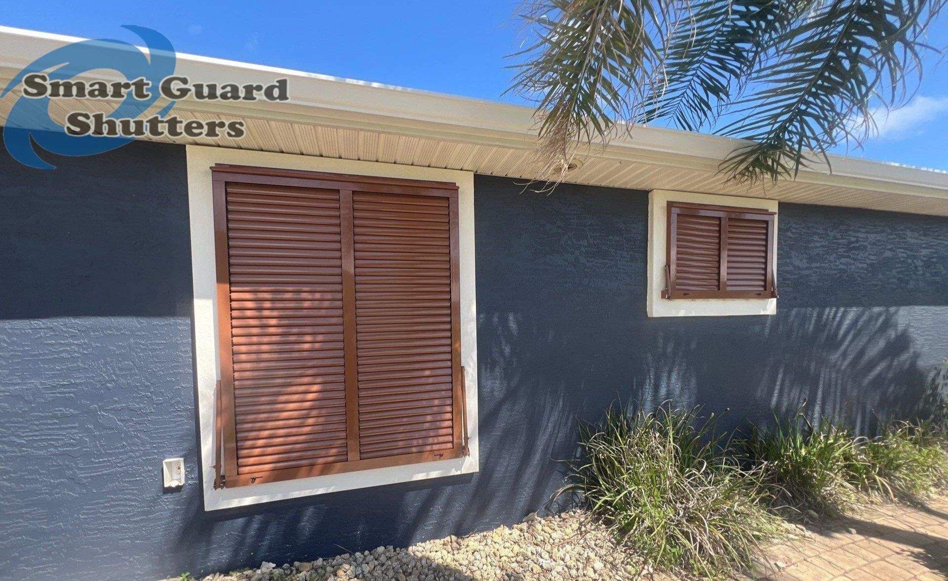 Impact Rated Bahama Shutters in Beige Brown by Smart Guard Shutters