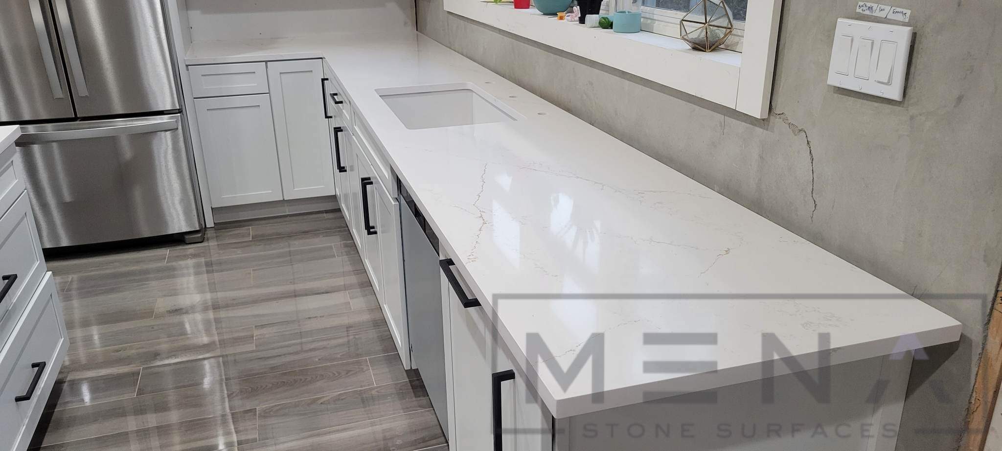 White Quartz Kitchen and Bathroom Countertop Installation in San Marcos by Mena stone surfaces