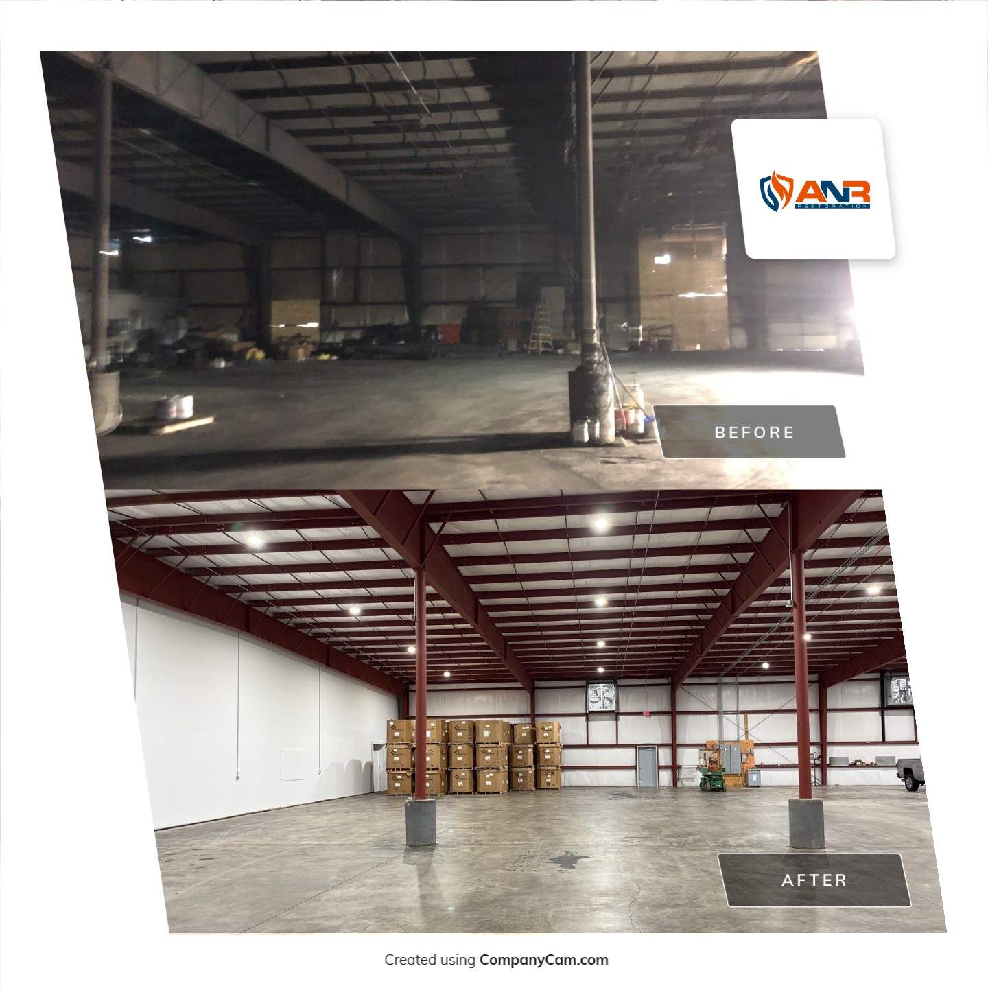 Fire Damage Restoration/Rebuild in Warehouse Salem, IN by ANR Restoration