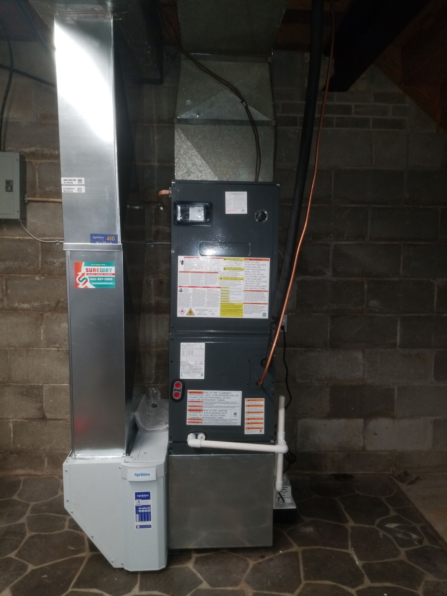 Heat pump Heating and Cooling system using Air Handler using Amana Heat Pump with Emergency Heating Coil by Sureway Comfort John Wilcox Plumbing Heating Cooling