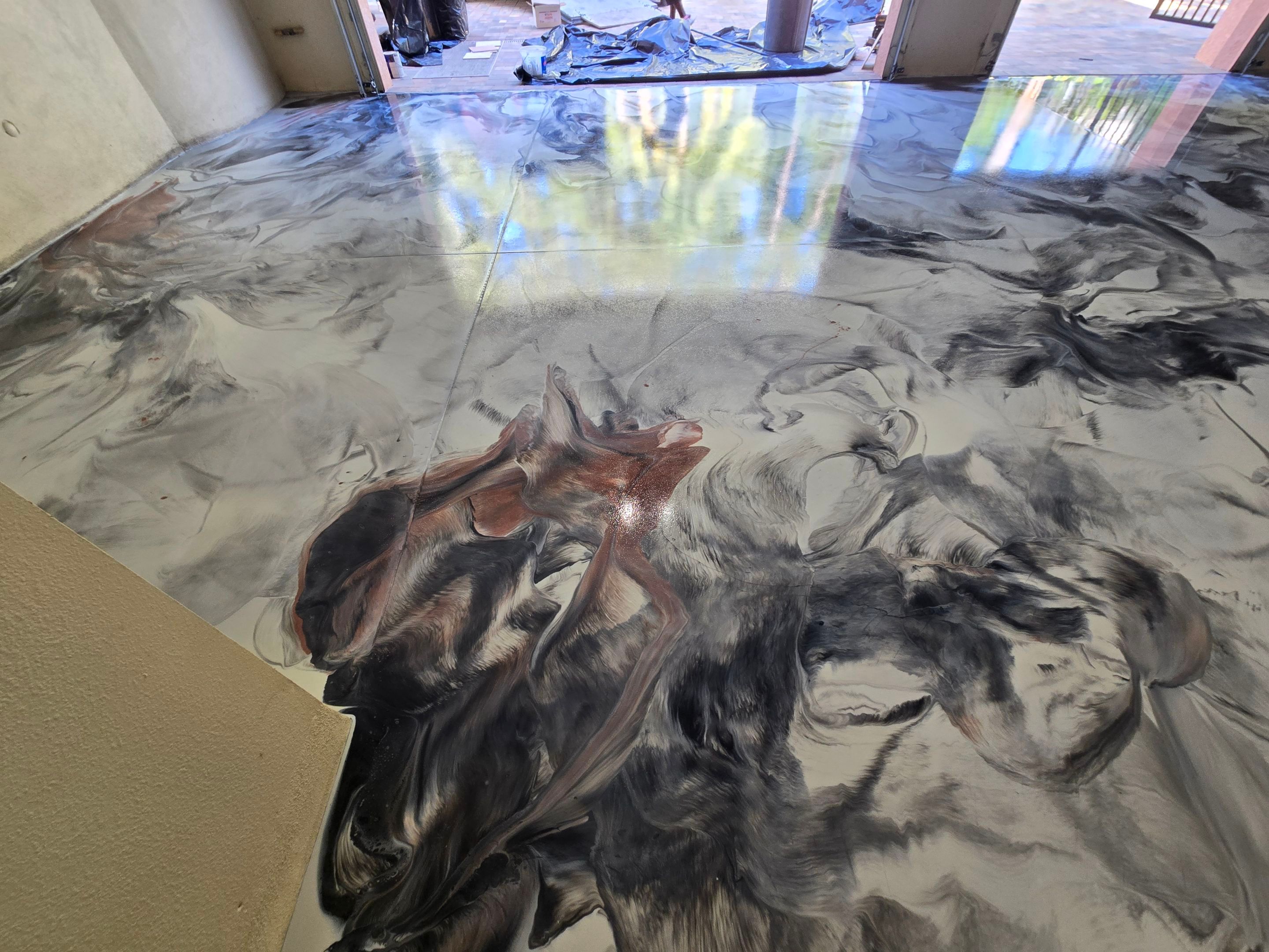 High-Gloss Black & White Metallic Marble Finish by Performance Floors & Coating