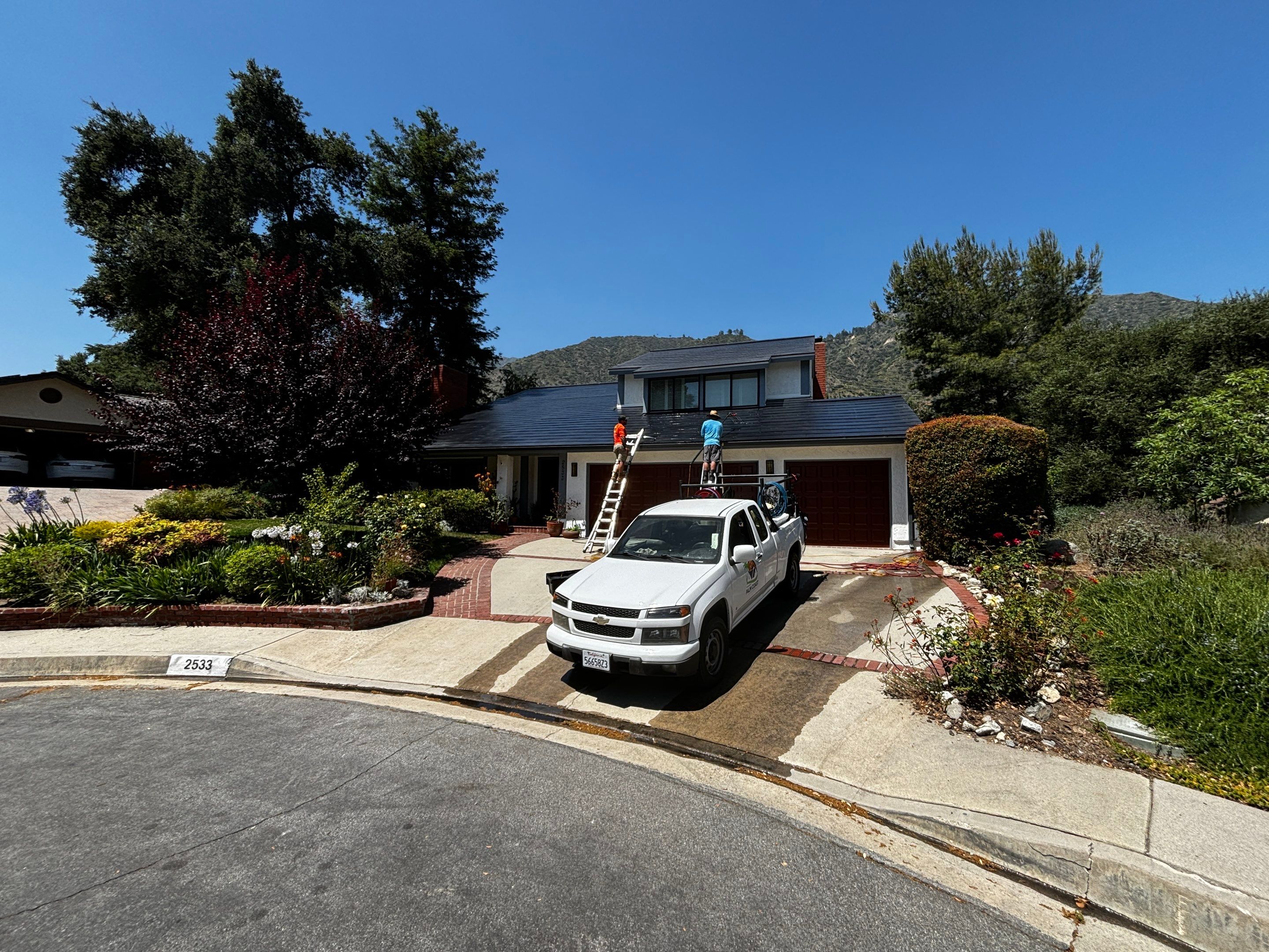 Tesla Roof Cleaning in Pasadena California by Palm Coast Solar Cleaning