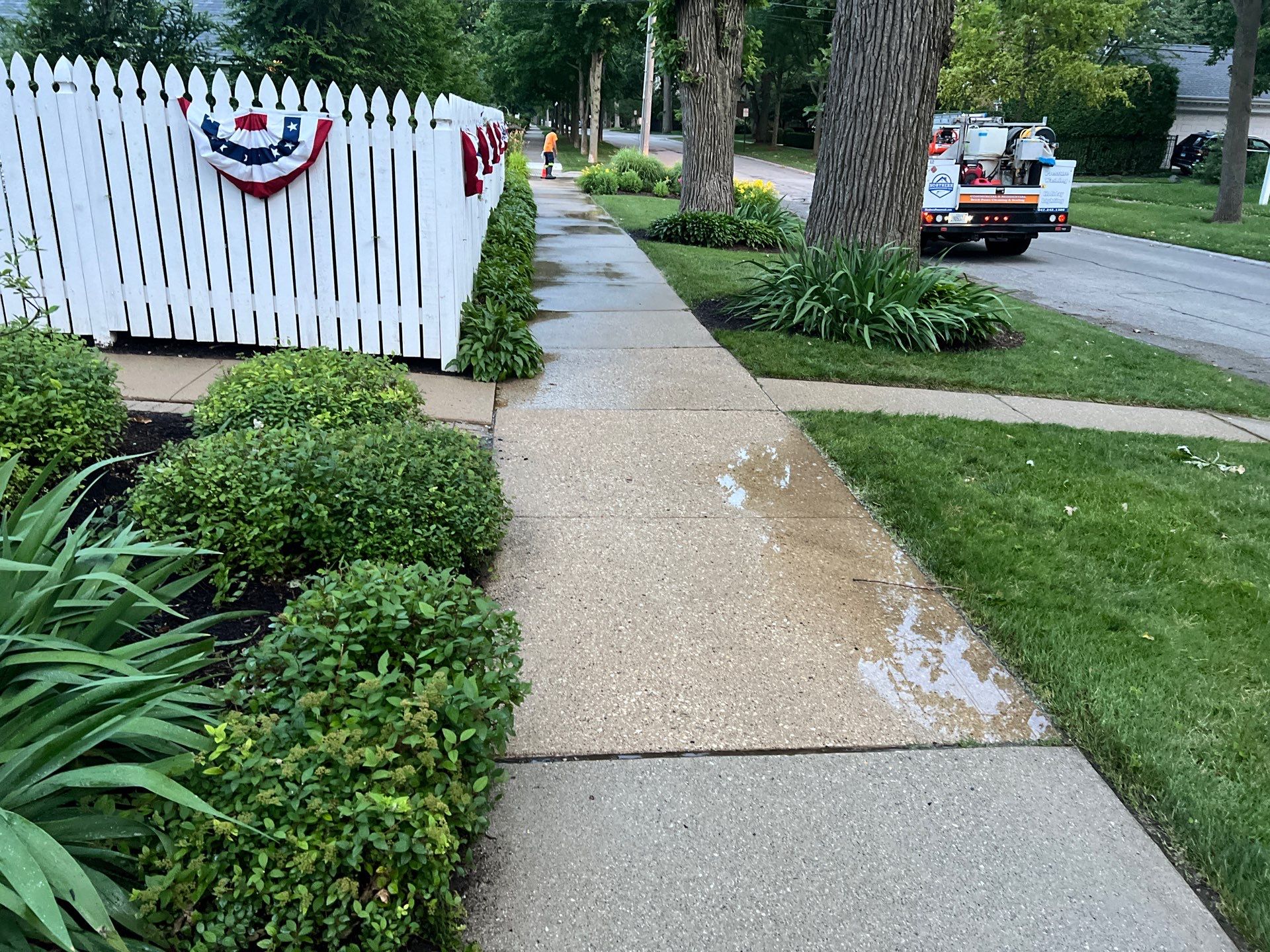 concrete cleaning using Algaecide, soft wash soap by Northern Power Washing LLC.