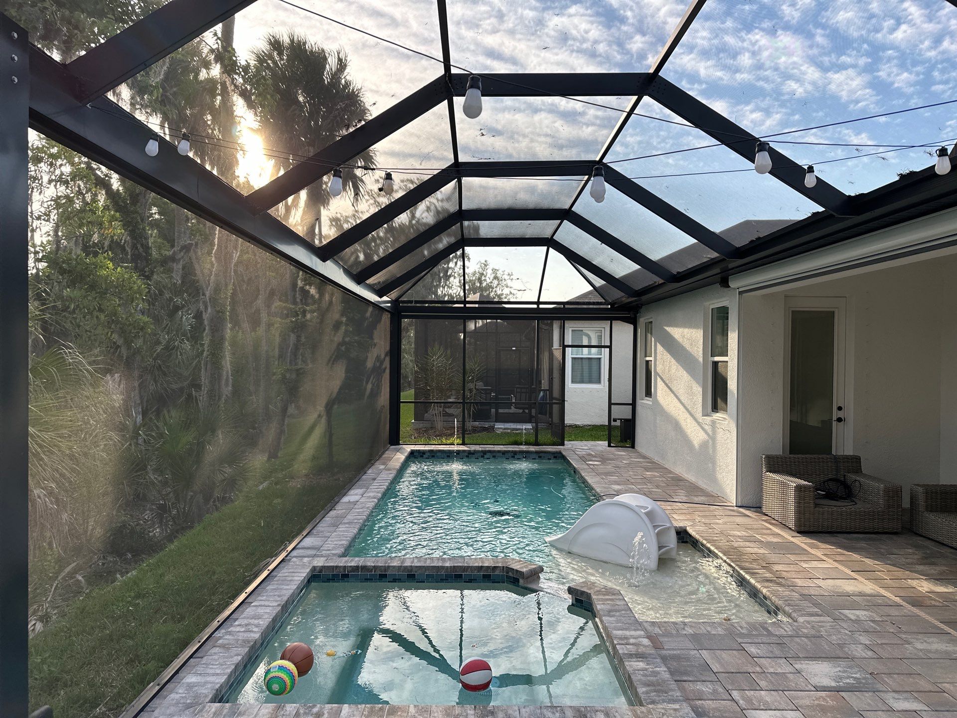 Screen Enclosure & Paver Pool Deck Cleaning in Trevesta Community, Palmetto, FL | Sunshine AquaWash by Sunshine AquaWash