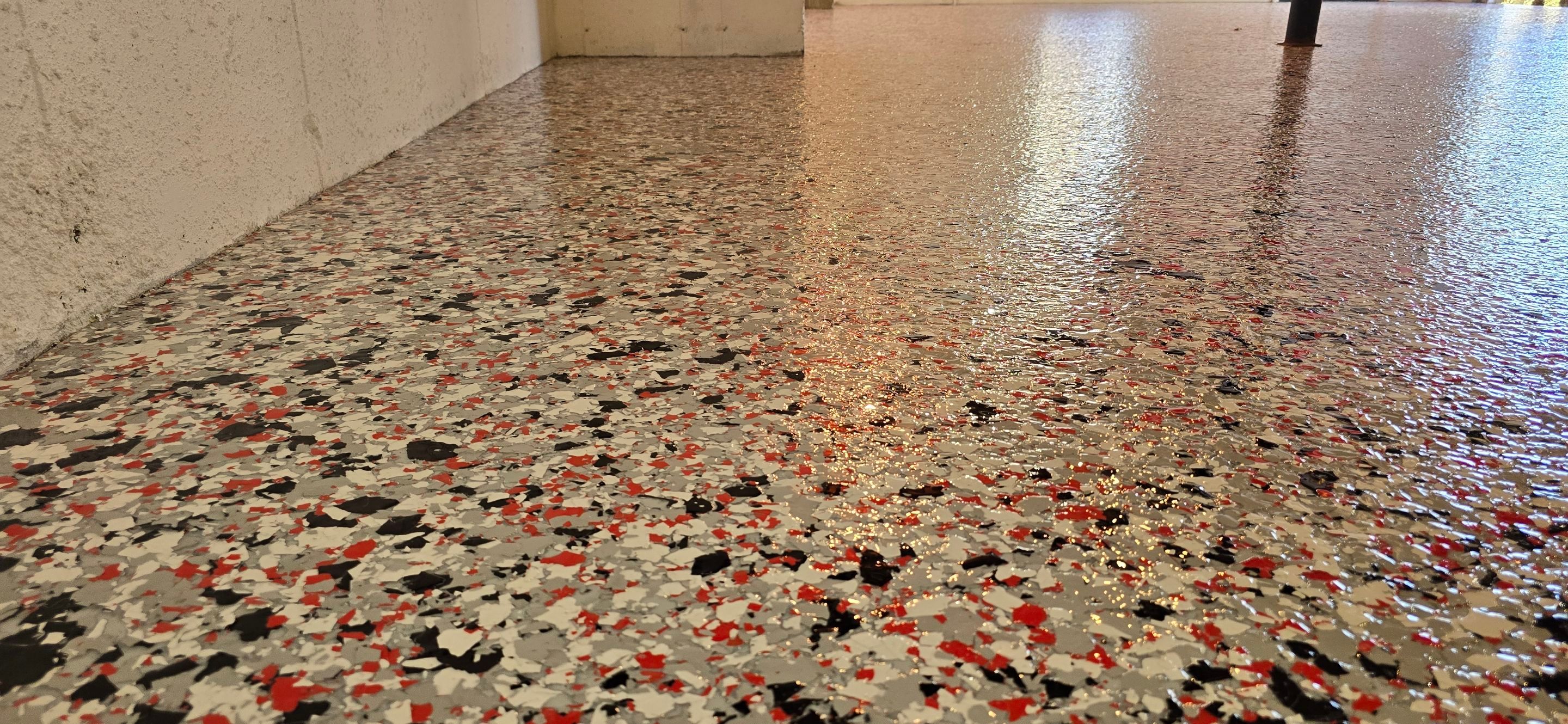 Garage Completed Using Custom Flake by Elite Floor Solutions