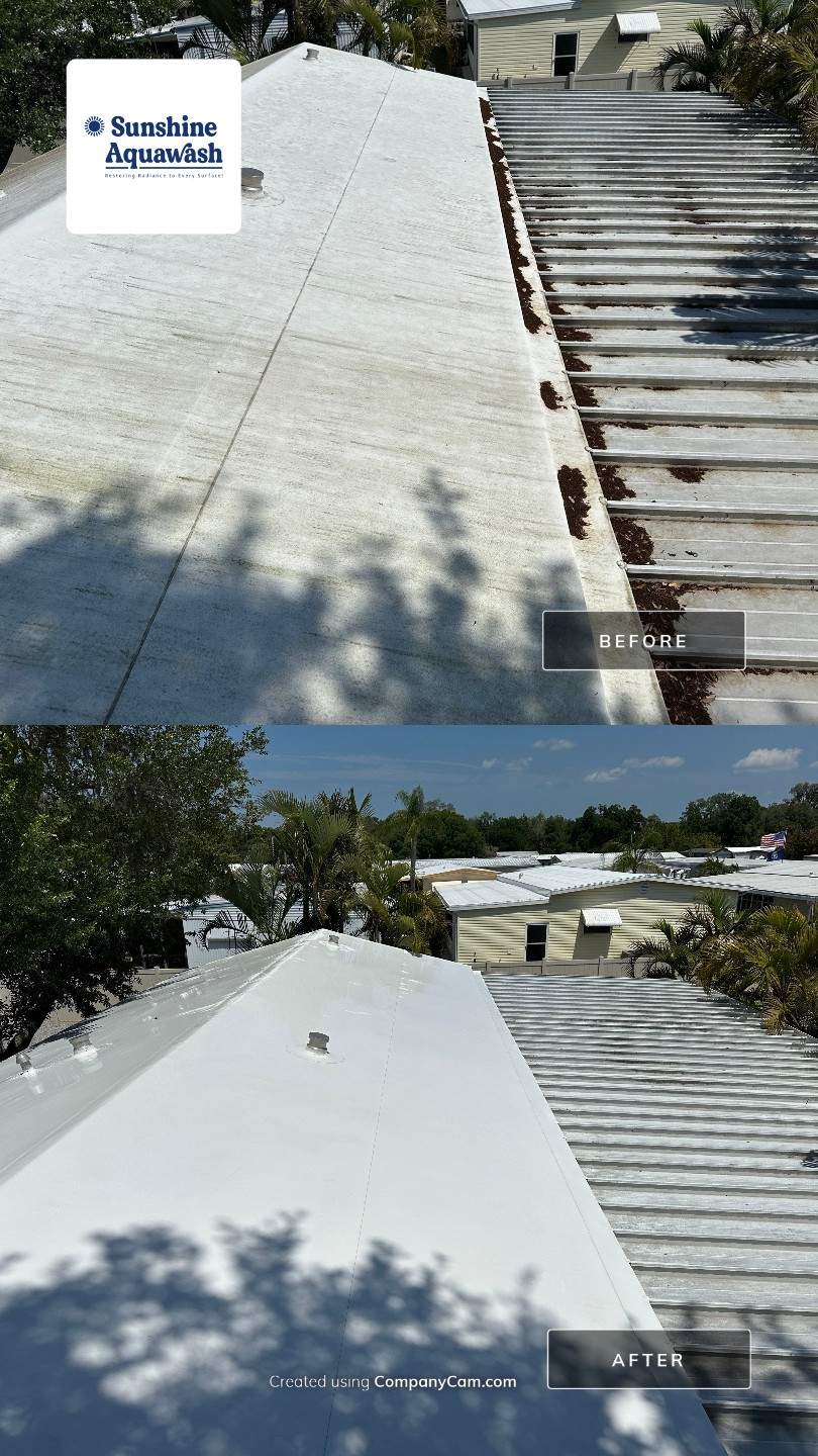 TPO Membrane & Metal Roof Cleaning + Gutter Cleaning in Fisherman’s Cove RV Park, Terra Ceia, FL | Sunshine AquaWash by Sunshine AquaWash