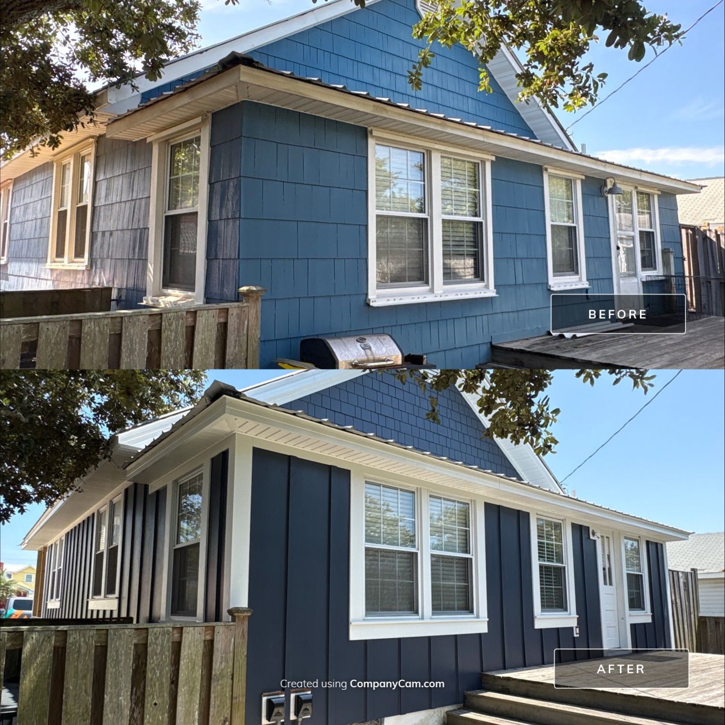 Dark Blue Board and Batten Siding Replacement in Kure Beach by Ideal Siding Wilmington, NC