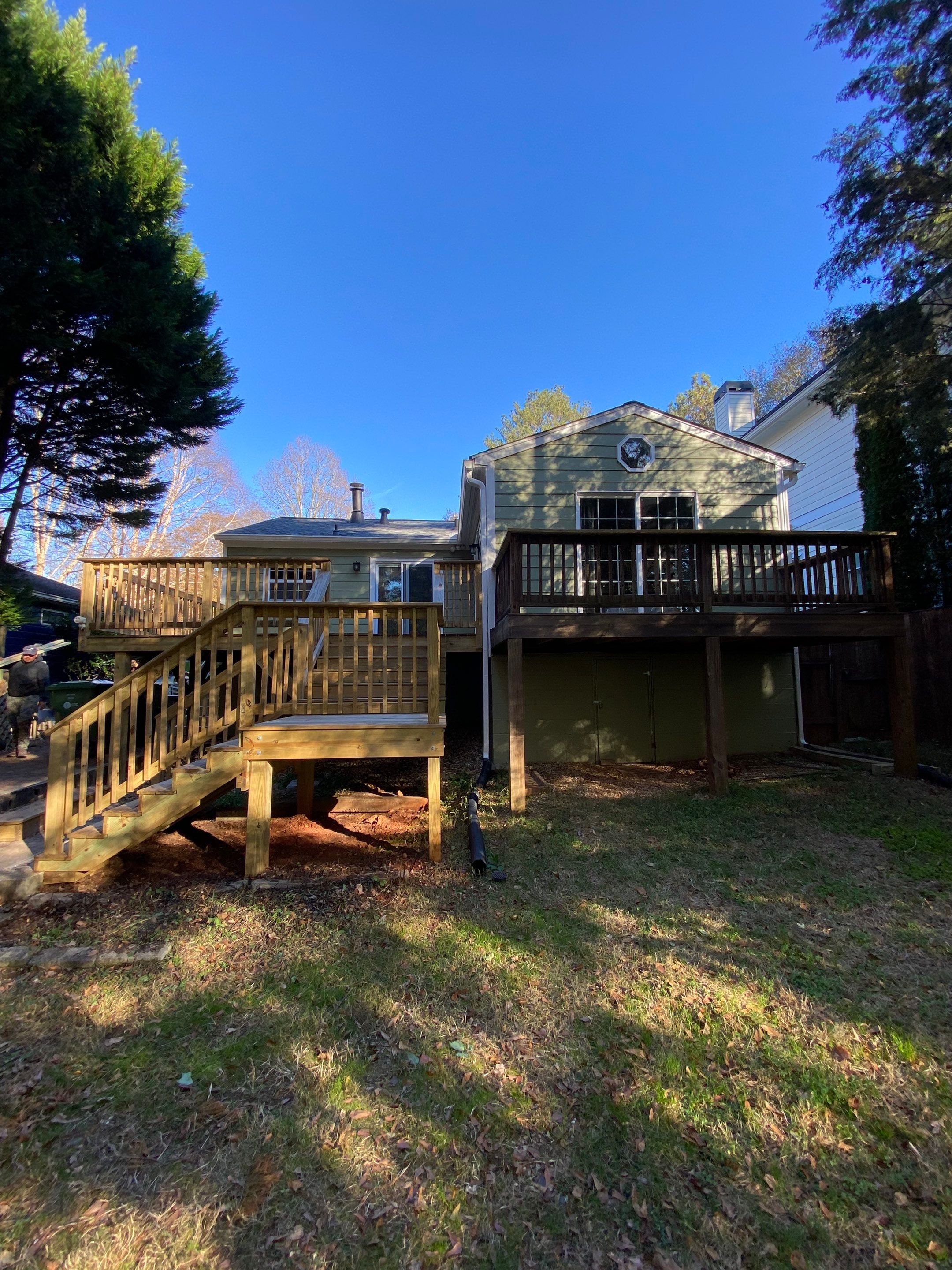Multi-Level Wood Deck Restoration and Staining in Atlanta by Swift Home Renovations