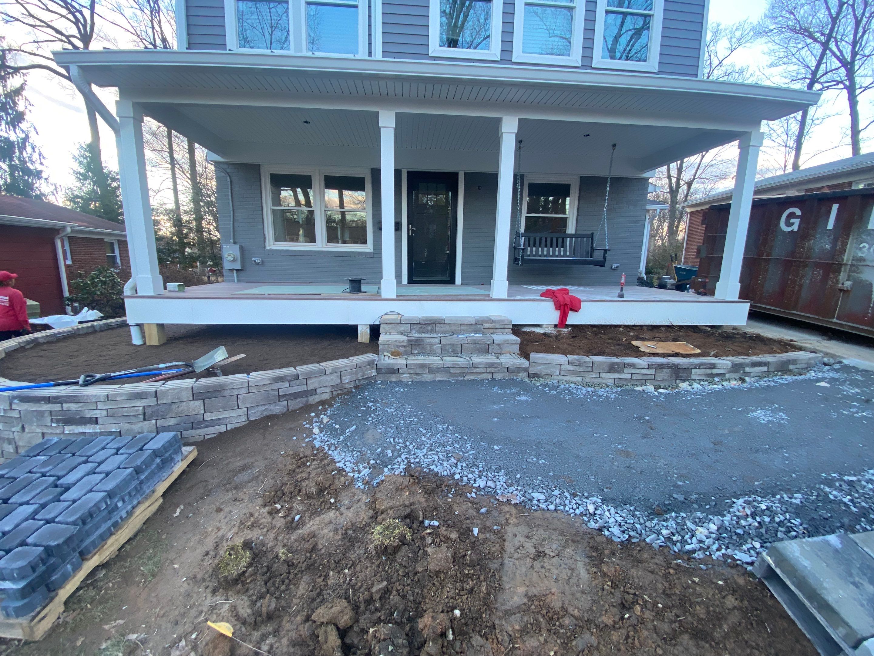 Retaining wall, walkway, small patio and landscape install by The Smet Companies, LLC