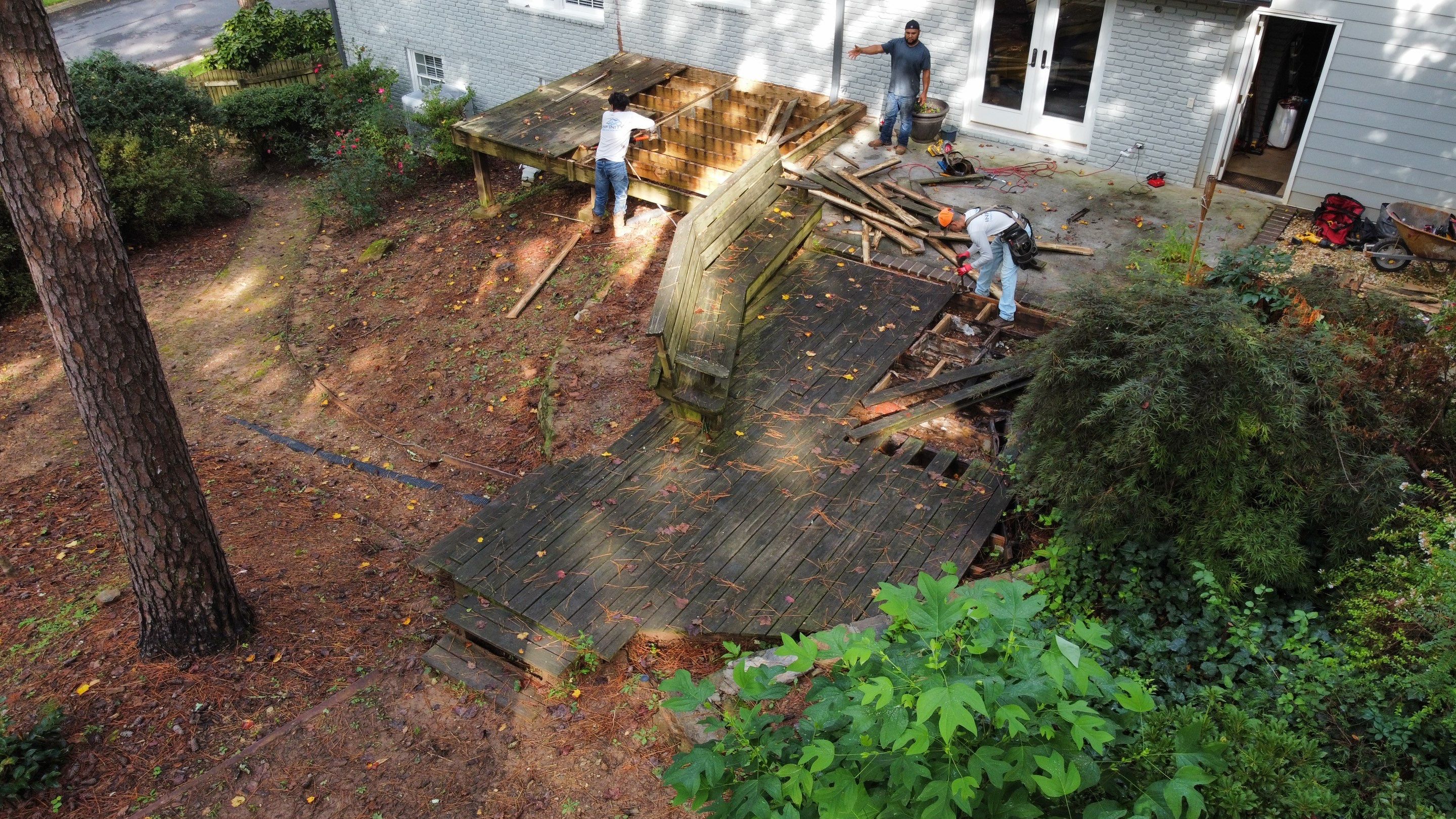 Custom Stained Wood Deck Installation with White Railings in Atlanta by Swift Home Renovations