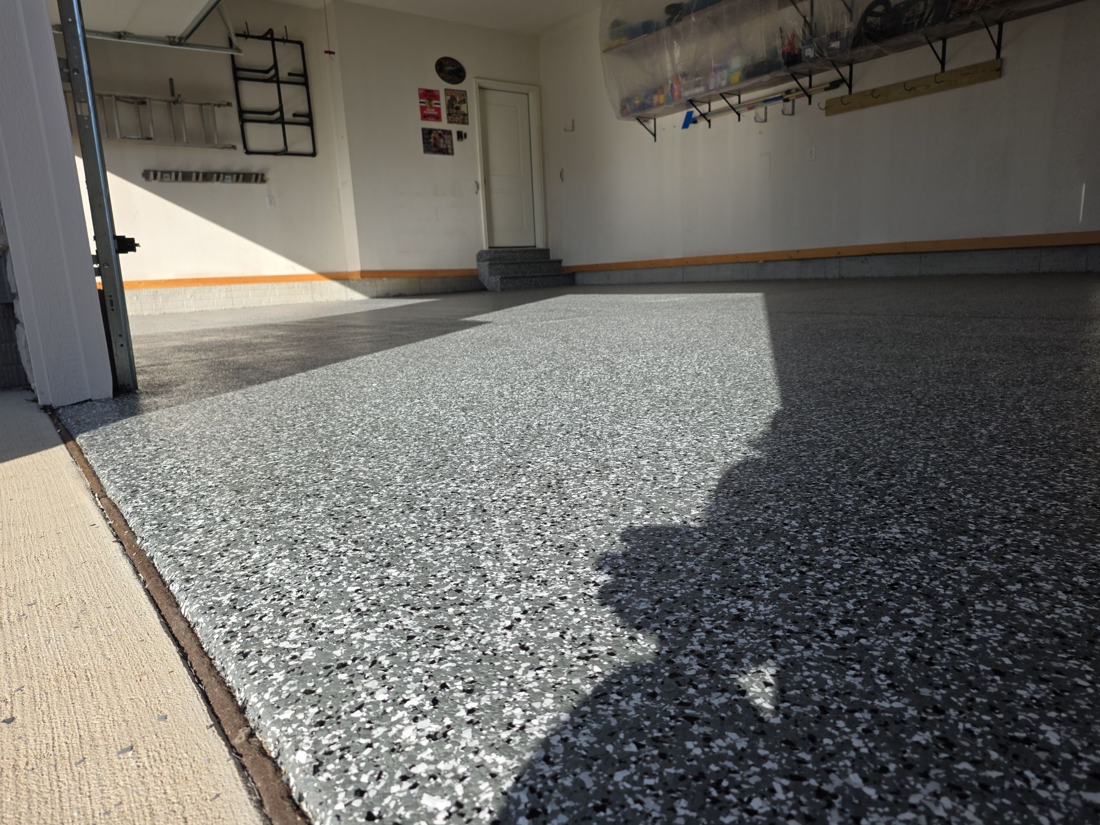Garage Floor Coating with Smoke Flake by Revival Concrete Coatings, LLC