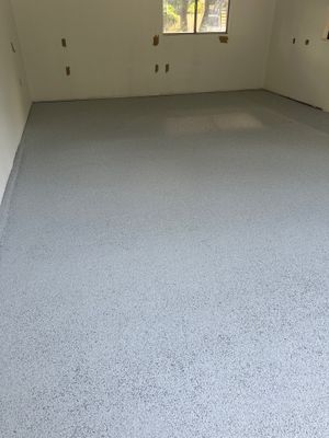 Atascadero Garage Floor Restoration with Moisture Vapor Barrier and Chips