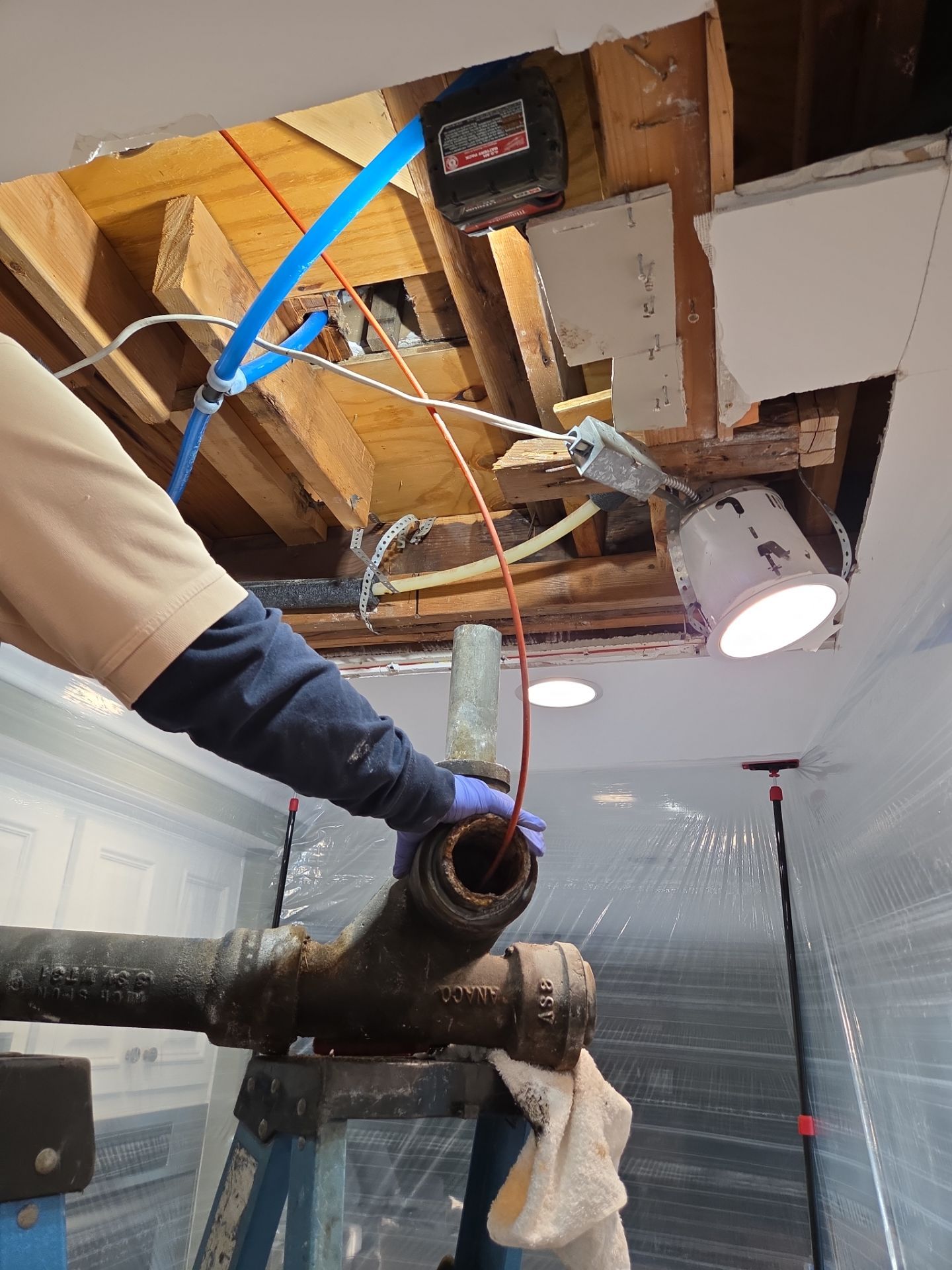 Dain line in Ceiling of Kitchen was bad by Professional Plumbing Inc 