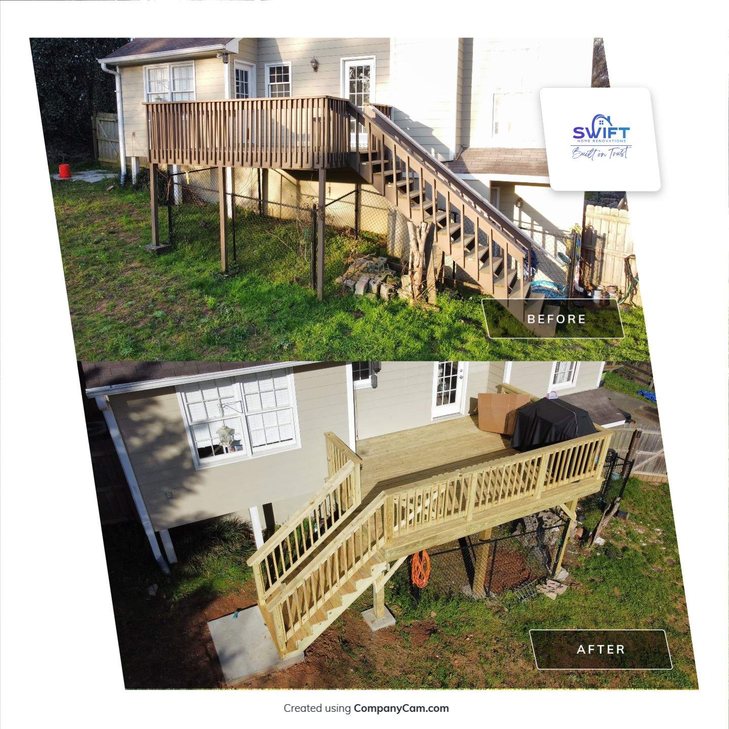 Elevated Pressure-Treated Wood Deck Replacement in Marietta by Swift Home Renovations