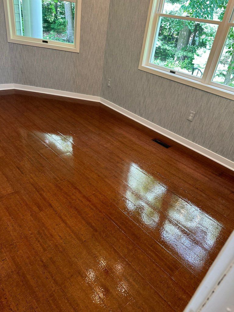 Cork floor refinish using Bona Mega Satin by Footprints Floors Morristown