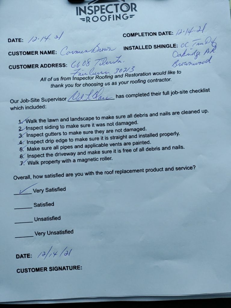 Residential Roofing Installation using Owens Corning by Inspector Roofing and Restoration