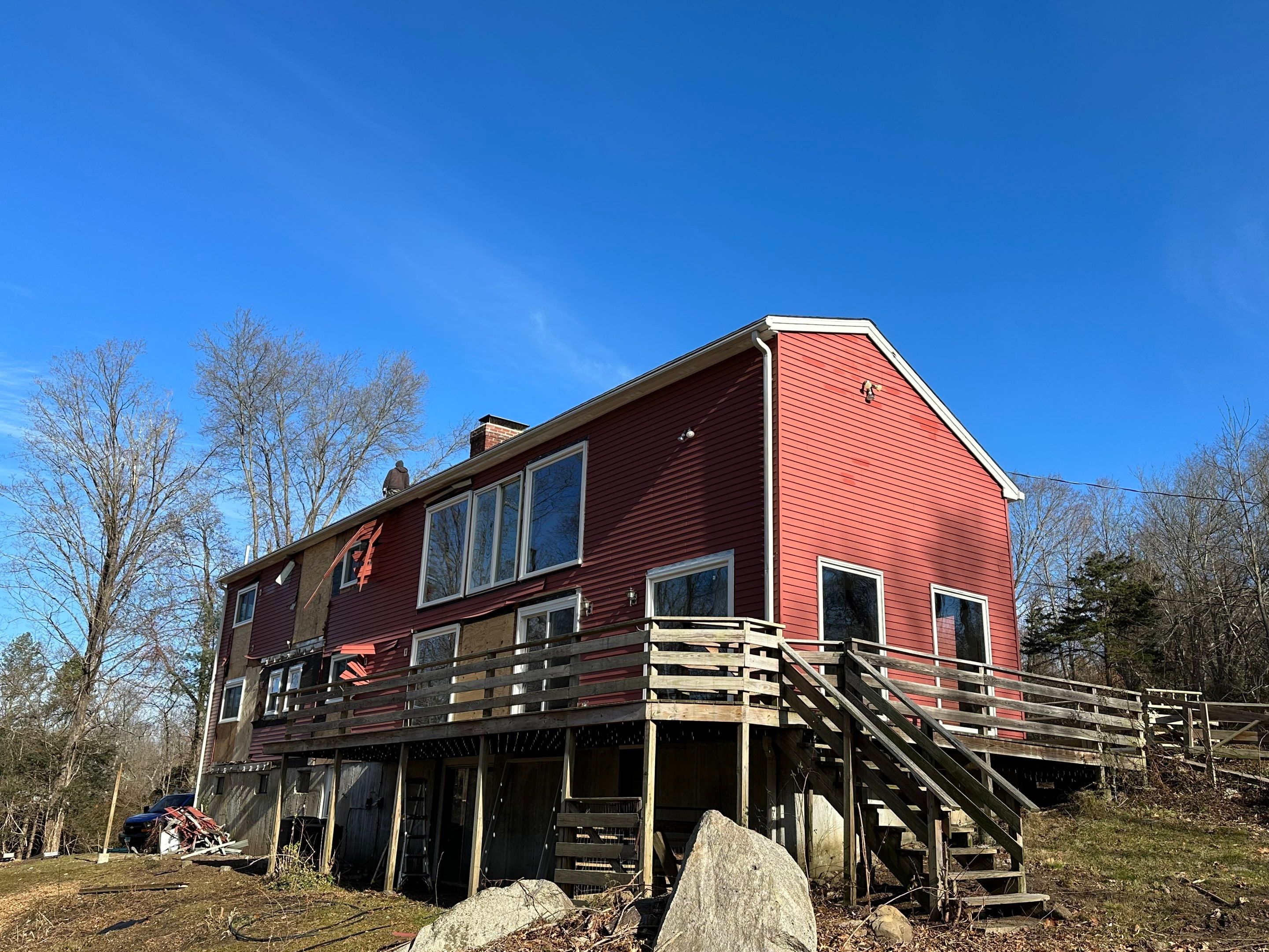 Residential Roofing Installation using Owens Corning TruDefinition Duration AR - Estate Gray & White Double 4 Siding by A Plus Exterior
