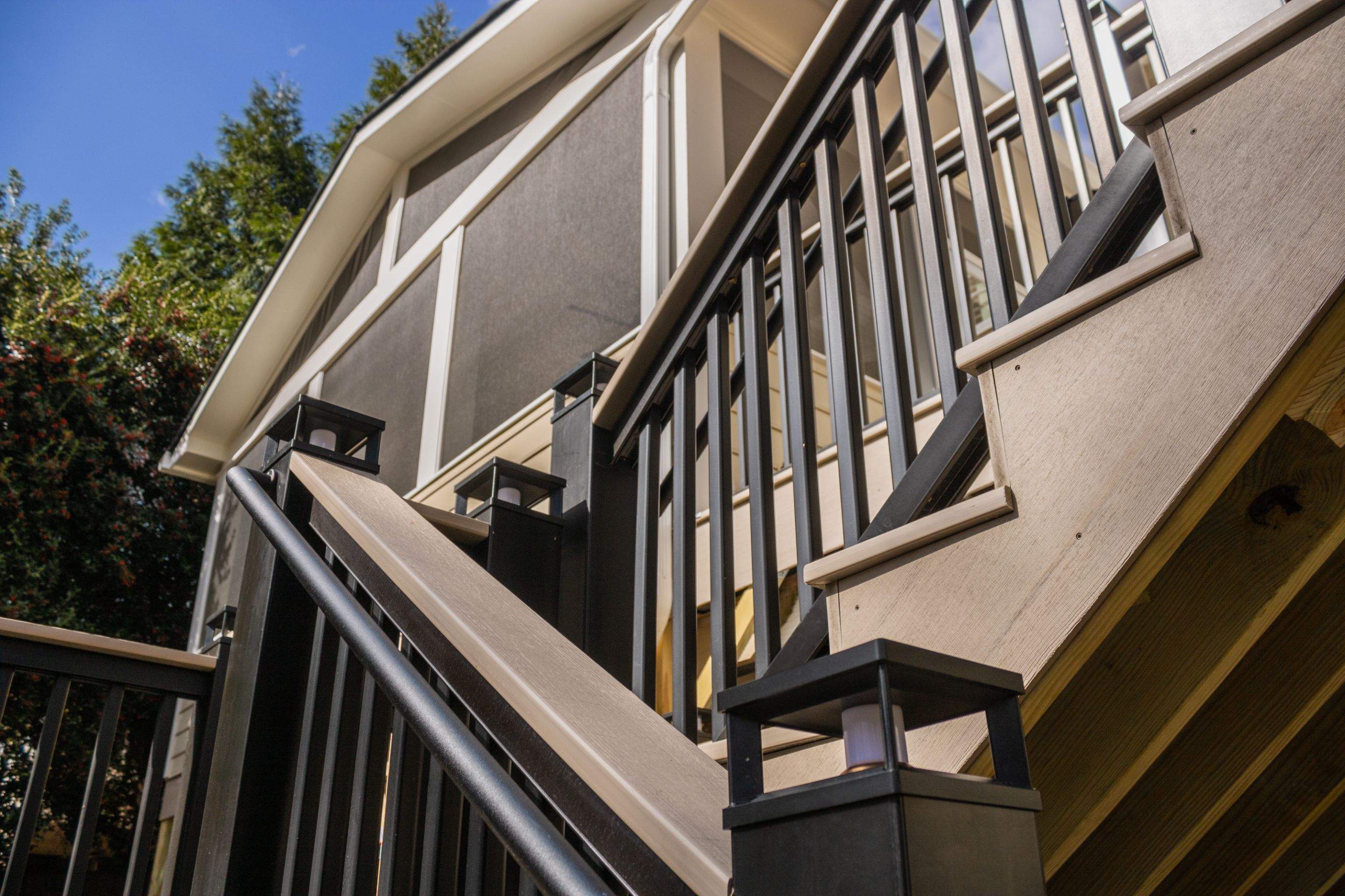 Deck Resurface and Screened-In Porch Build with Timbertech LED Lantern Post Cap Lights by Nelson Exteriors