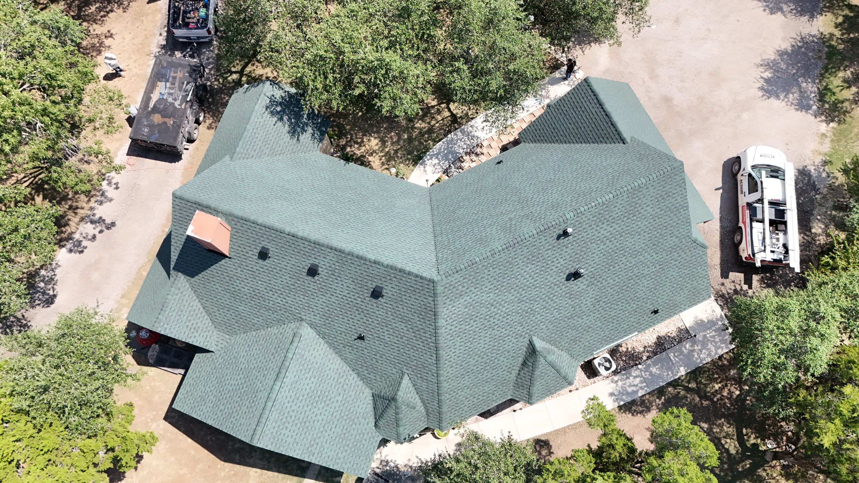 Residential Roof Replacement using GAF - HDZ - Hunter Green by Action Exteriors Austin
