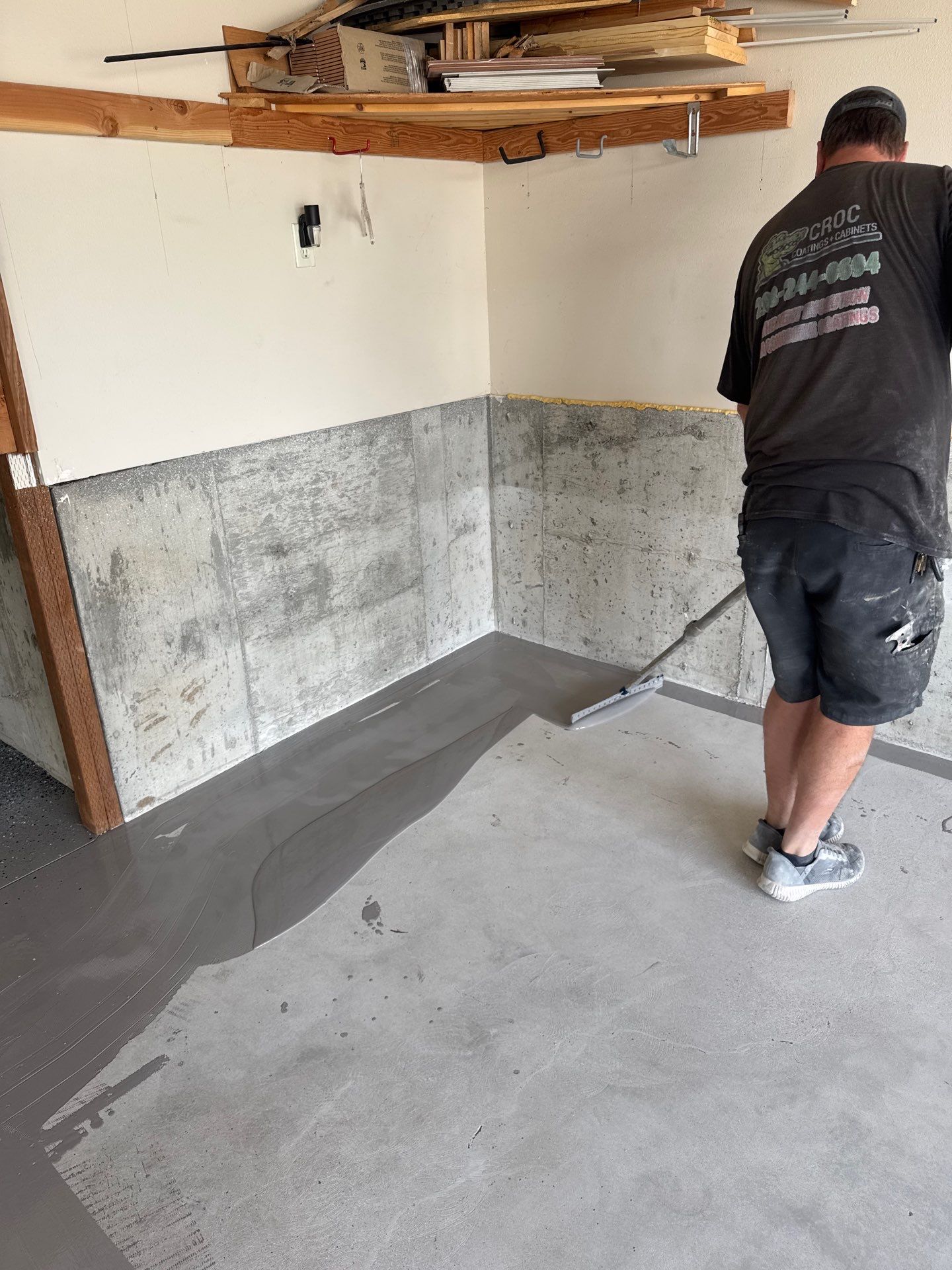 Custom Gray Speckled Polyaspartic Garage Floor Coating in Cheney by Croc Coatings, LLC