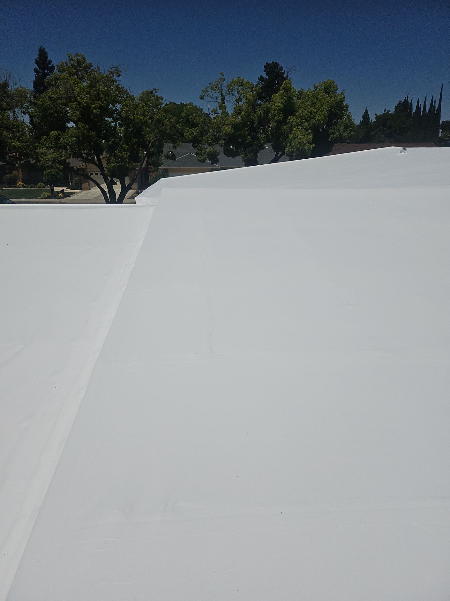 Single-ply restoration system using Benchmark/PUMA XL coatings over TPO single-ply roofing by Straight Edge Roofing Inc