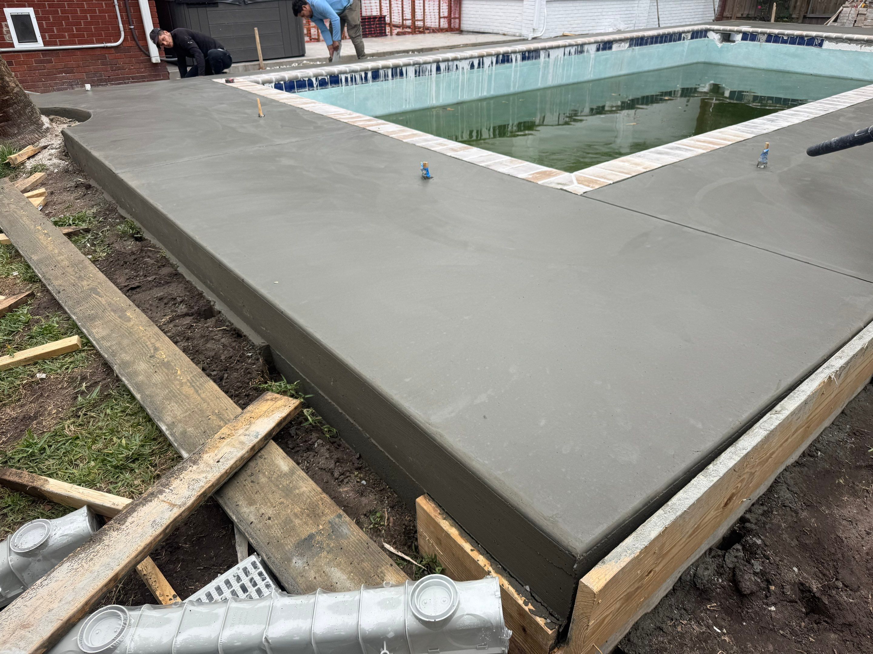 Savannah Pool Deck Replacement with Textured Concrete and Brick Coping by Lowcountry Scapes, LLC