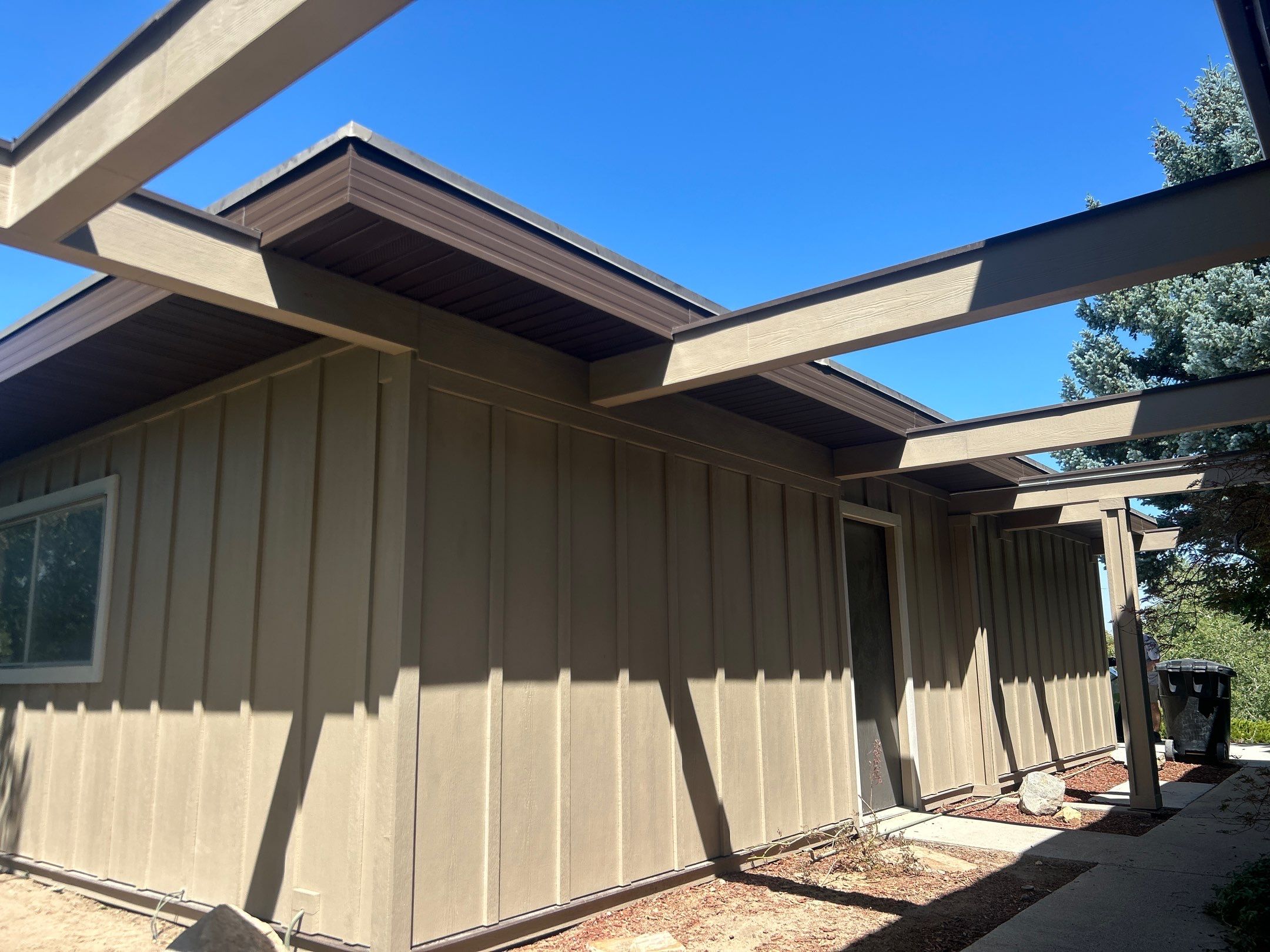 Complete Hardie Colorplus Board and Batten replacement with Custom Soffit Transformation in Sandy by Ideal Siding Utah