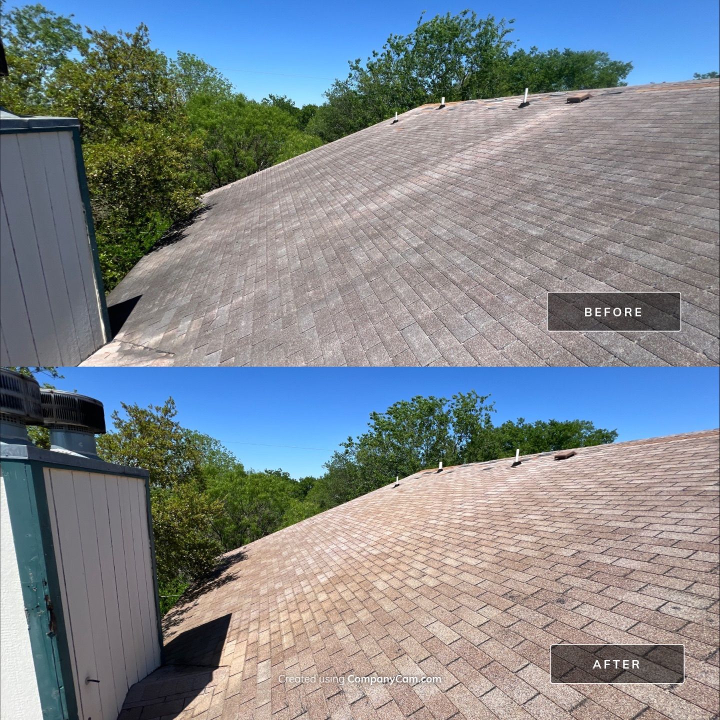 Shingle Roof Washing Project in San Antonio by Bright Choice