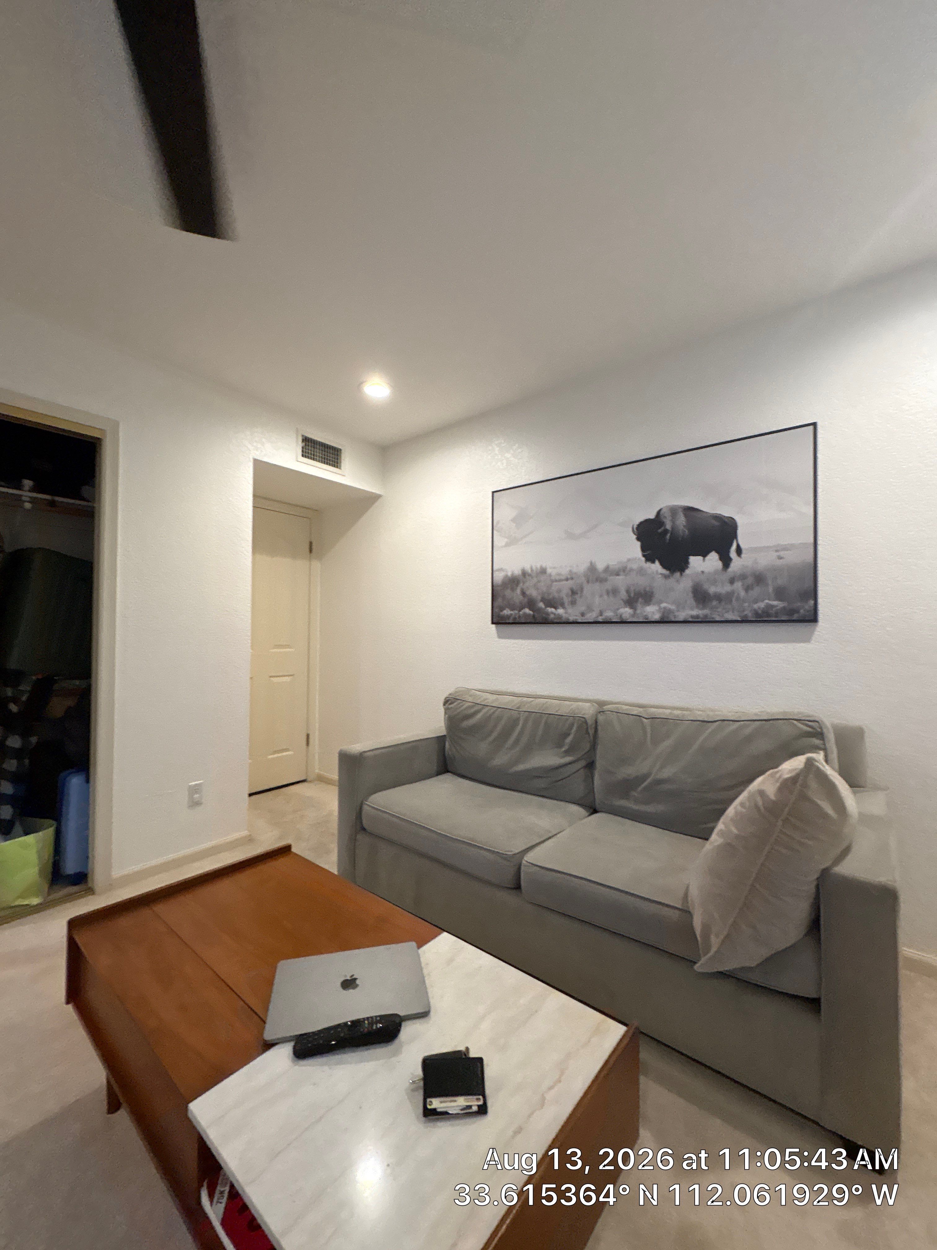 Phoenix Home Office Setup with Plantation Shutters and Media Wall by CompanyCam Sales Demo