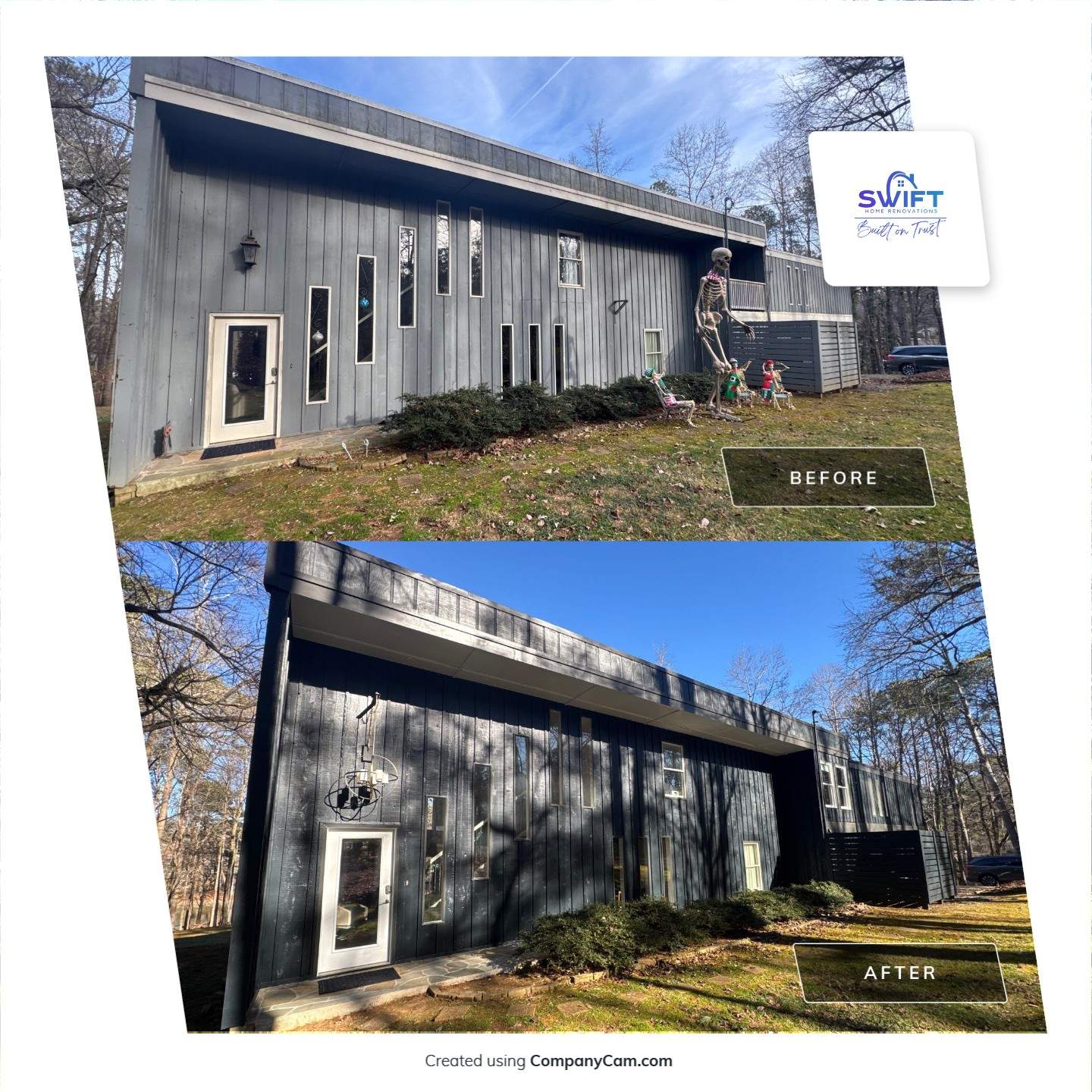 Full Exterior Transformation With Modern Black Finish by Swift Home Renovations 