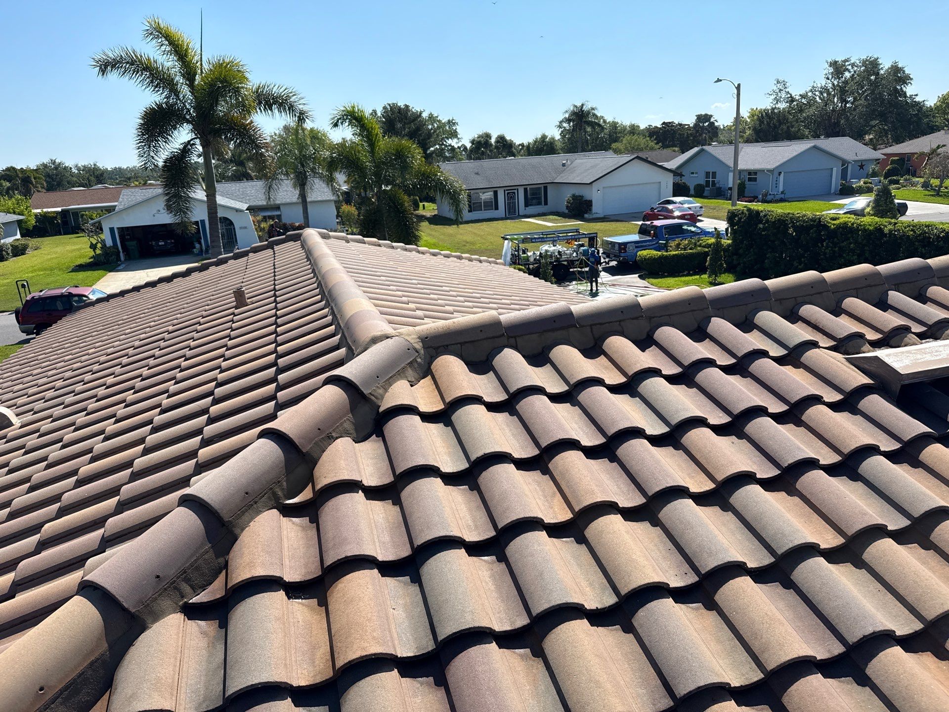 Concrete Tile Roof Cleaning in Village Green – Bradenton, FL | No Walking on Tiles! by Sunshine AquaWash