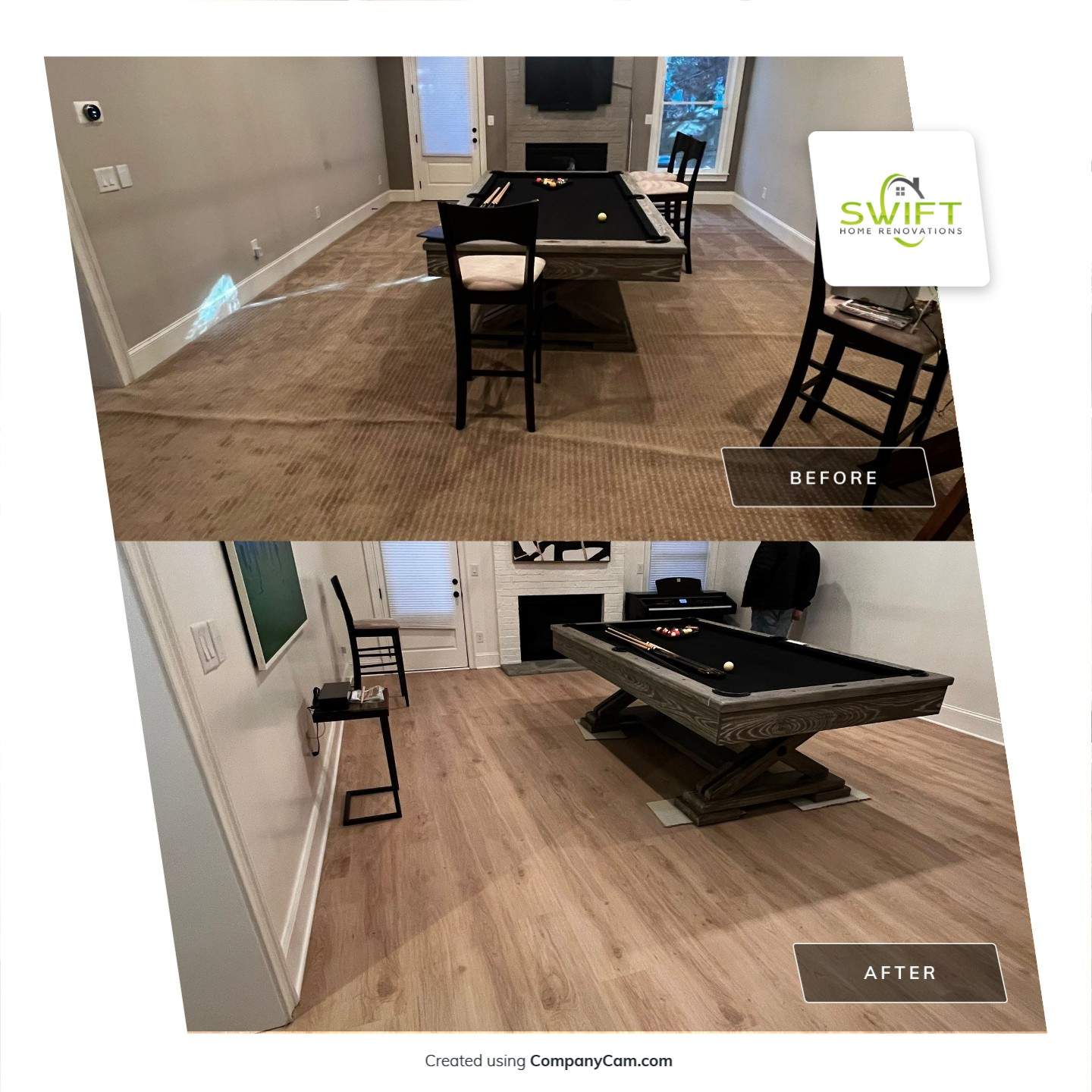 Atlanta Basement Refinishing with Wood Laminate Flooring and Interior Painting by Swift Home Renovations