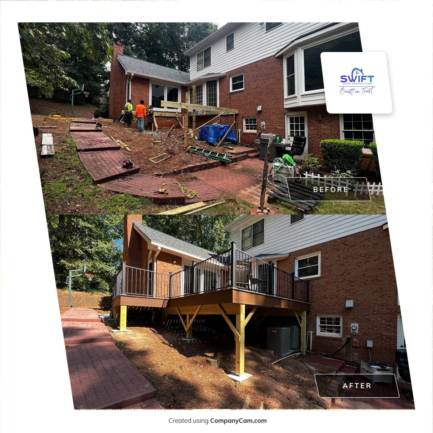 Elevated Composite Deck Installation with Metal Railings in Atlanta by Swift Home Renovations