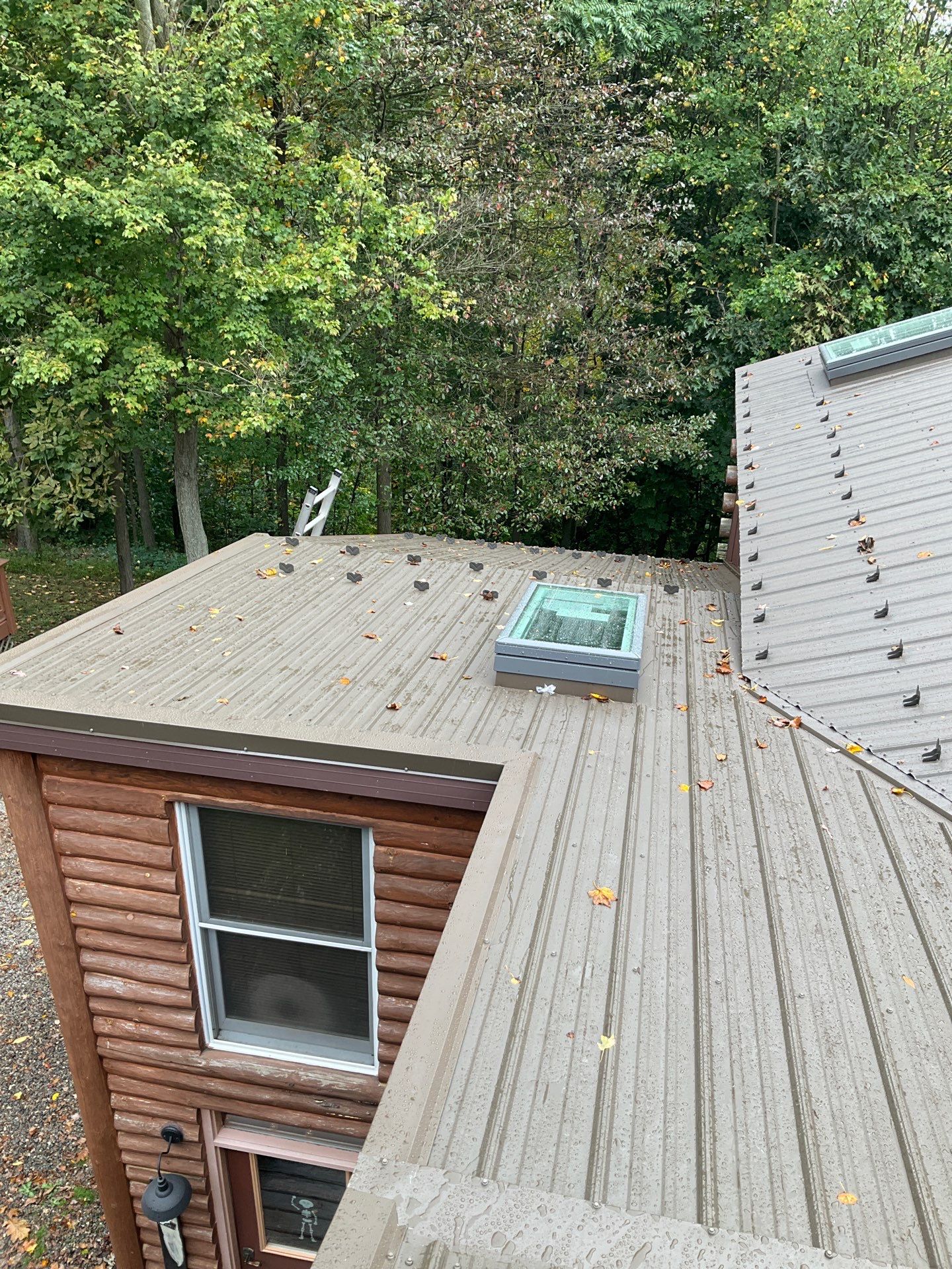 Log Cabin Standing Seam Metal Roof and Skylight Replacement by Esh Builders