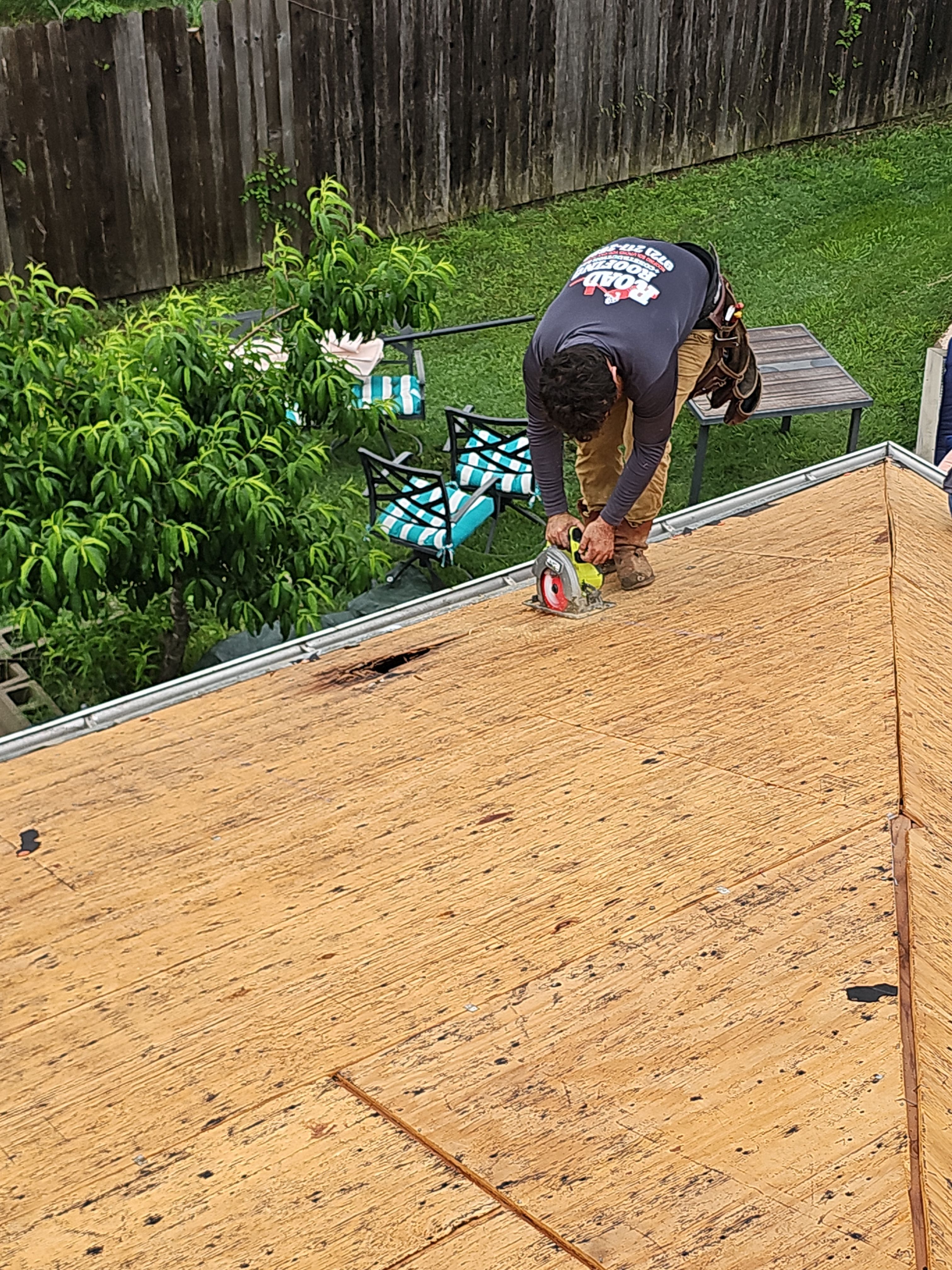 "Full Roof Replacement Due to Hail and Water Damage – Before & After" by road roofing llc