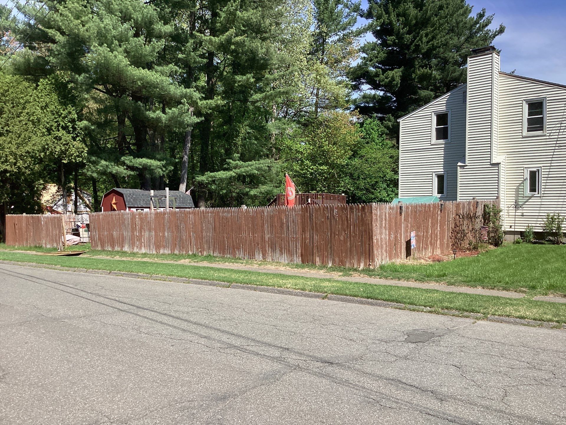 Replacement fence with White Vinyl Privacy and matching gates.  by DiGiorgi Roofing and Siding Inc